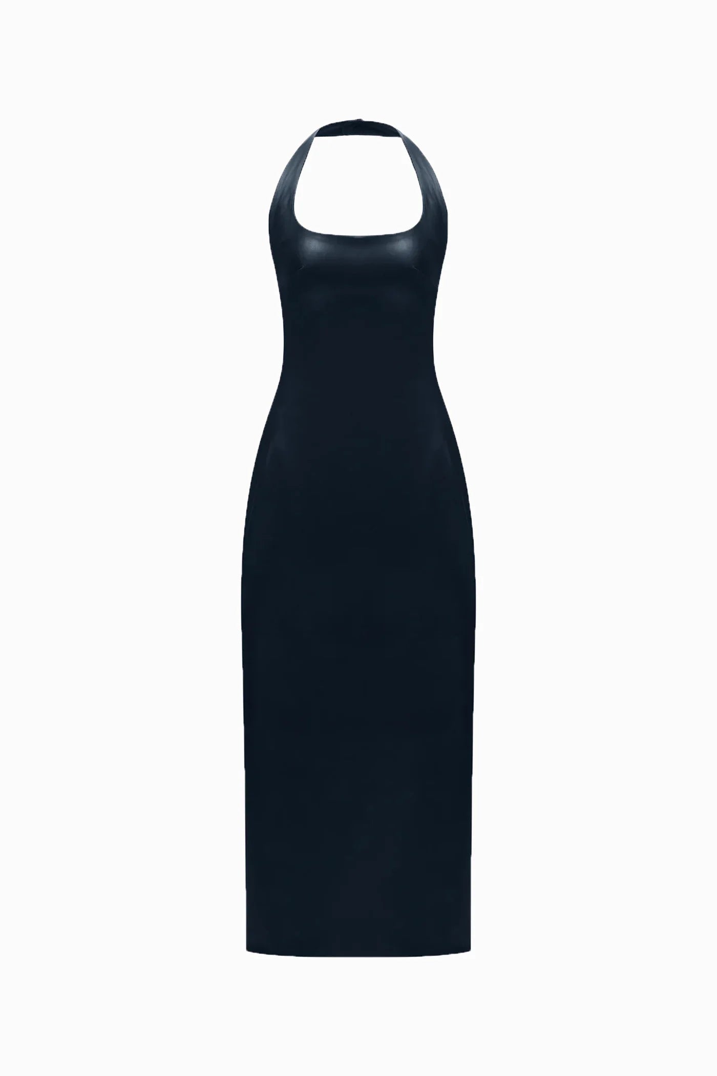 TWO SIDED HALTERNECK LEATHER DRESS NAVY-BLUE