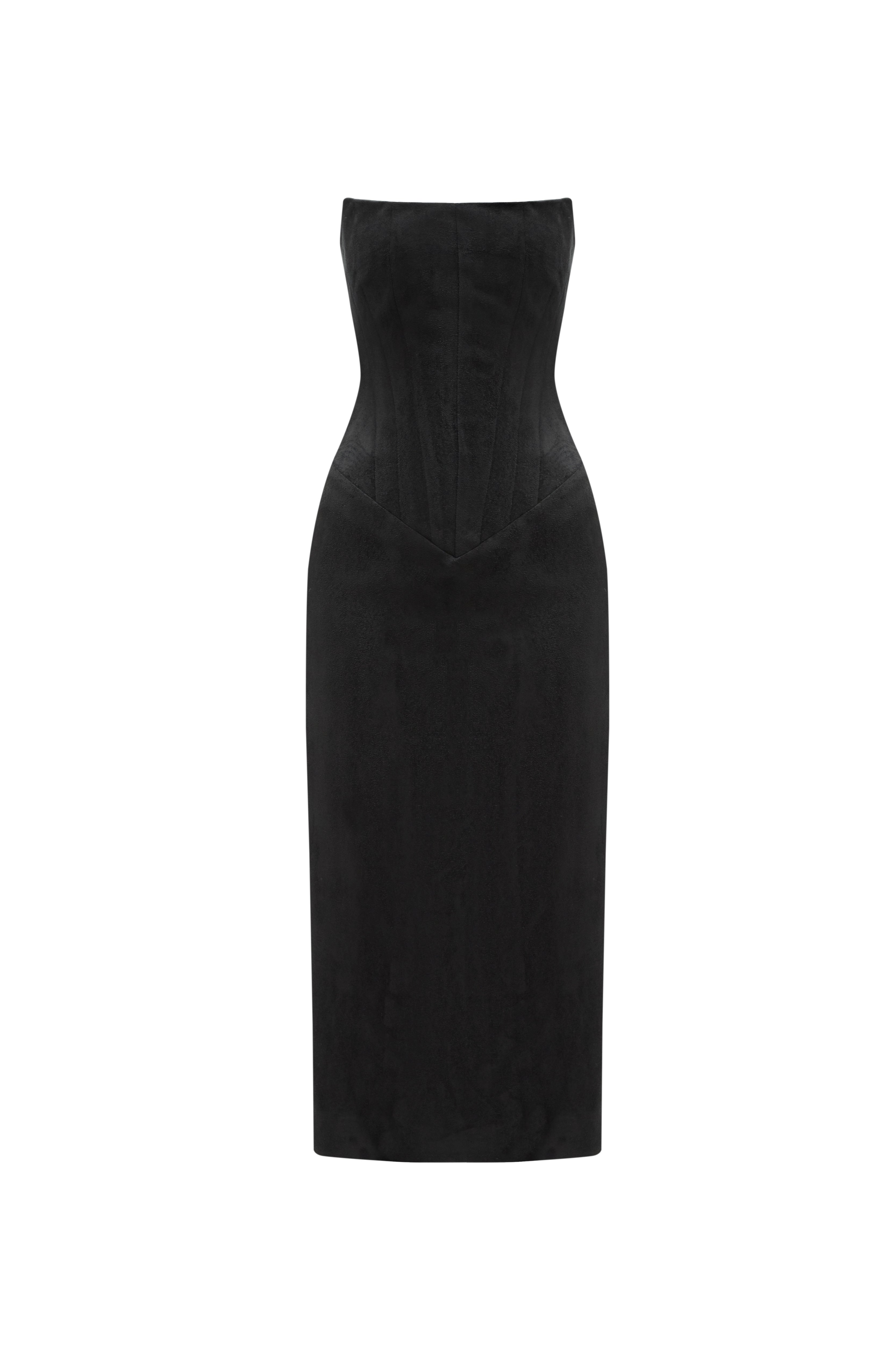 TWO SIDED LEATHER TIBI MIDI DRESS BLACK