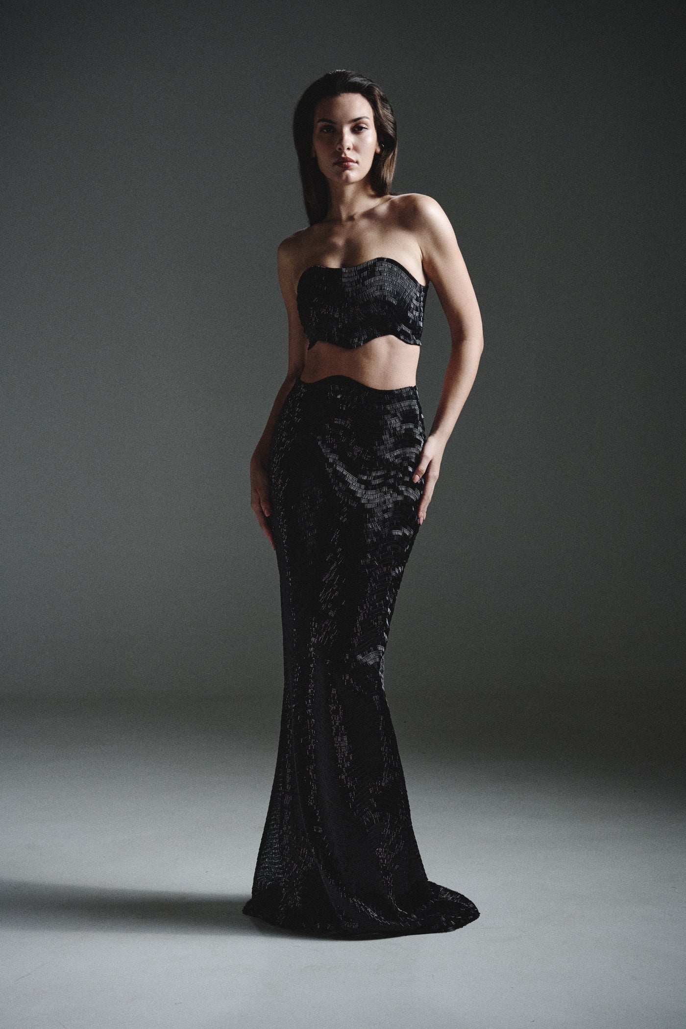 SEQUIN MAXI SKIRT BLACK