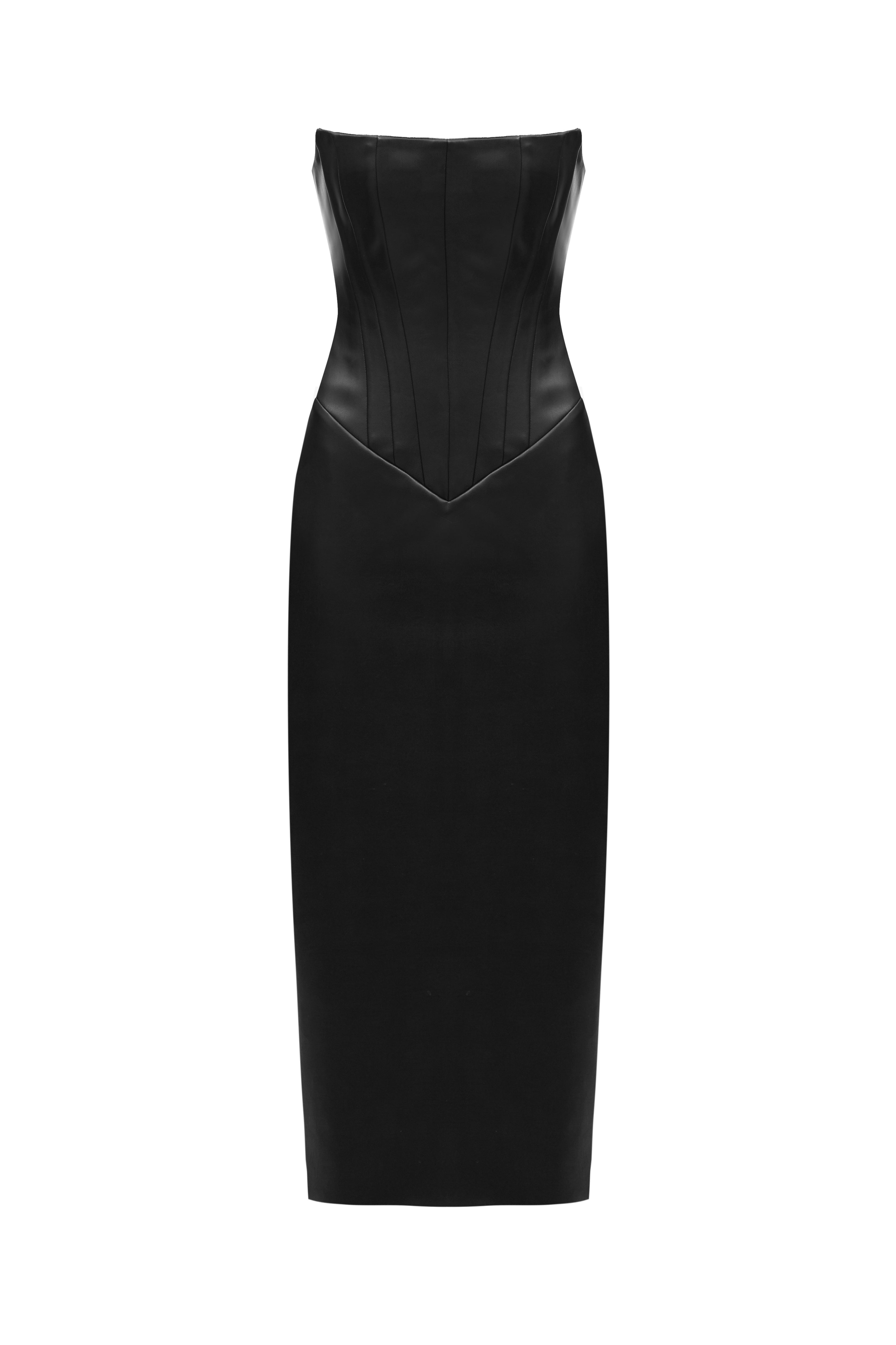 TWO SIDED LEATHER TIBI MIDI DRESS BLACK