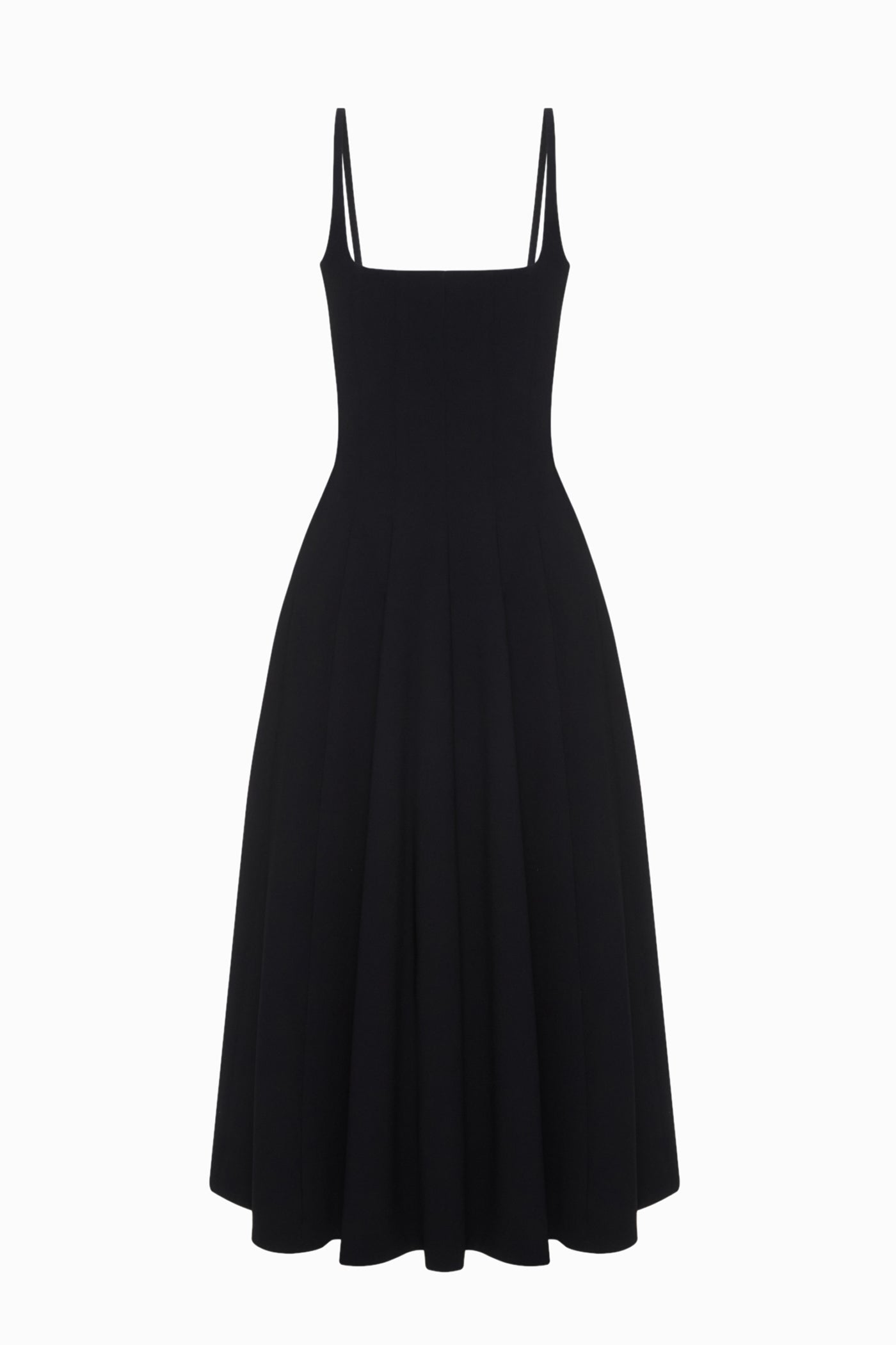 black midi dress with spaghetti straps Black Spaghetti Strap Midi Dress With Contrast Piping Wedding Guest Dresses