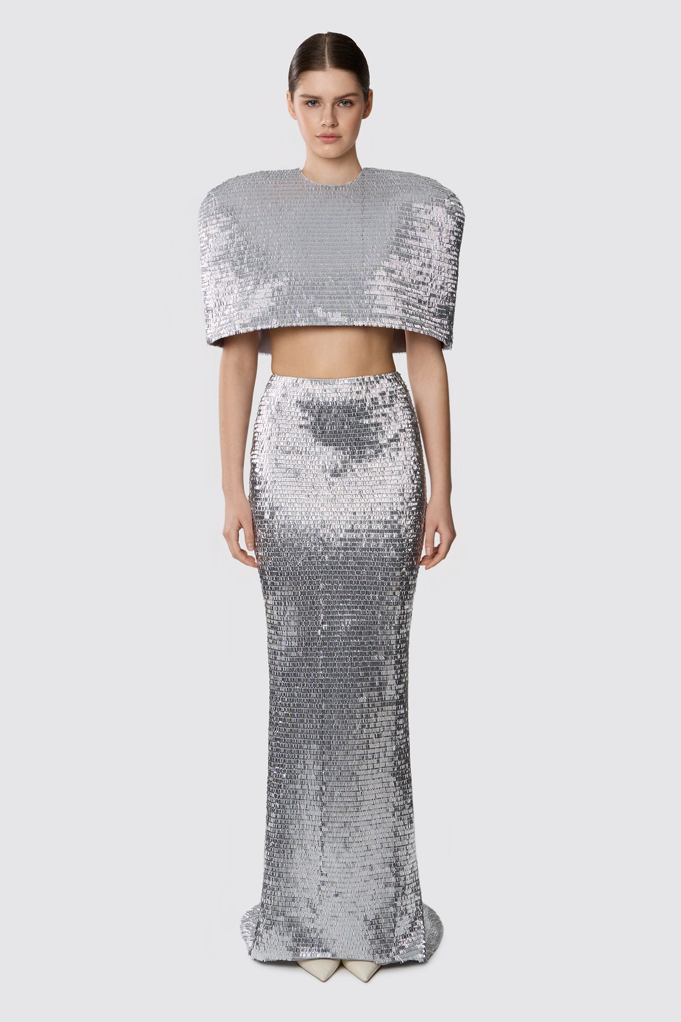 SEQUIN MAXI SKIRT SILVER
