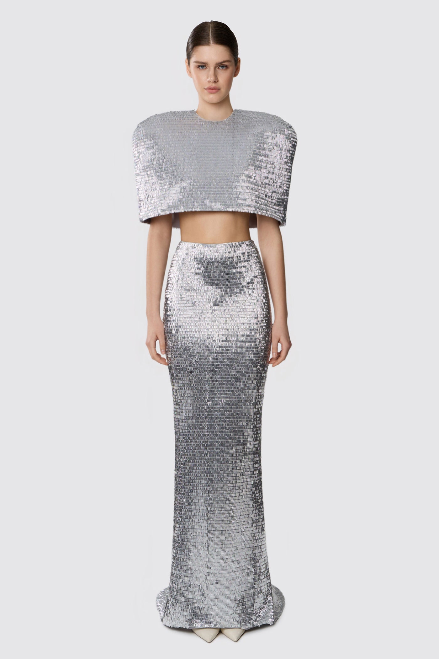 SEQUIN MAXI SKIRT SILVER