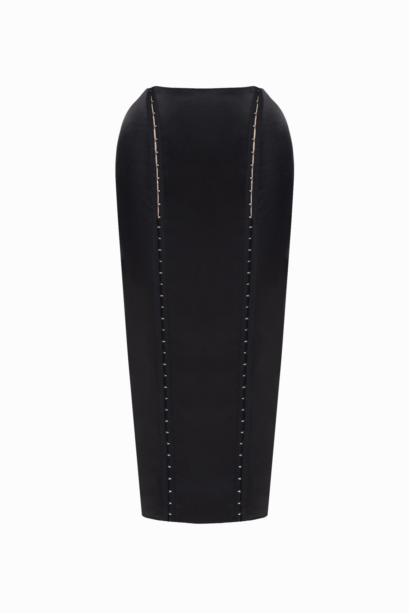 SOFT SATIN MIDI SKIRT WITH HOOKS BLACK