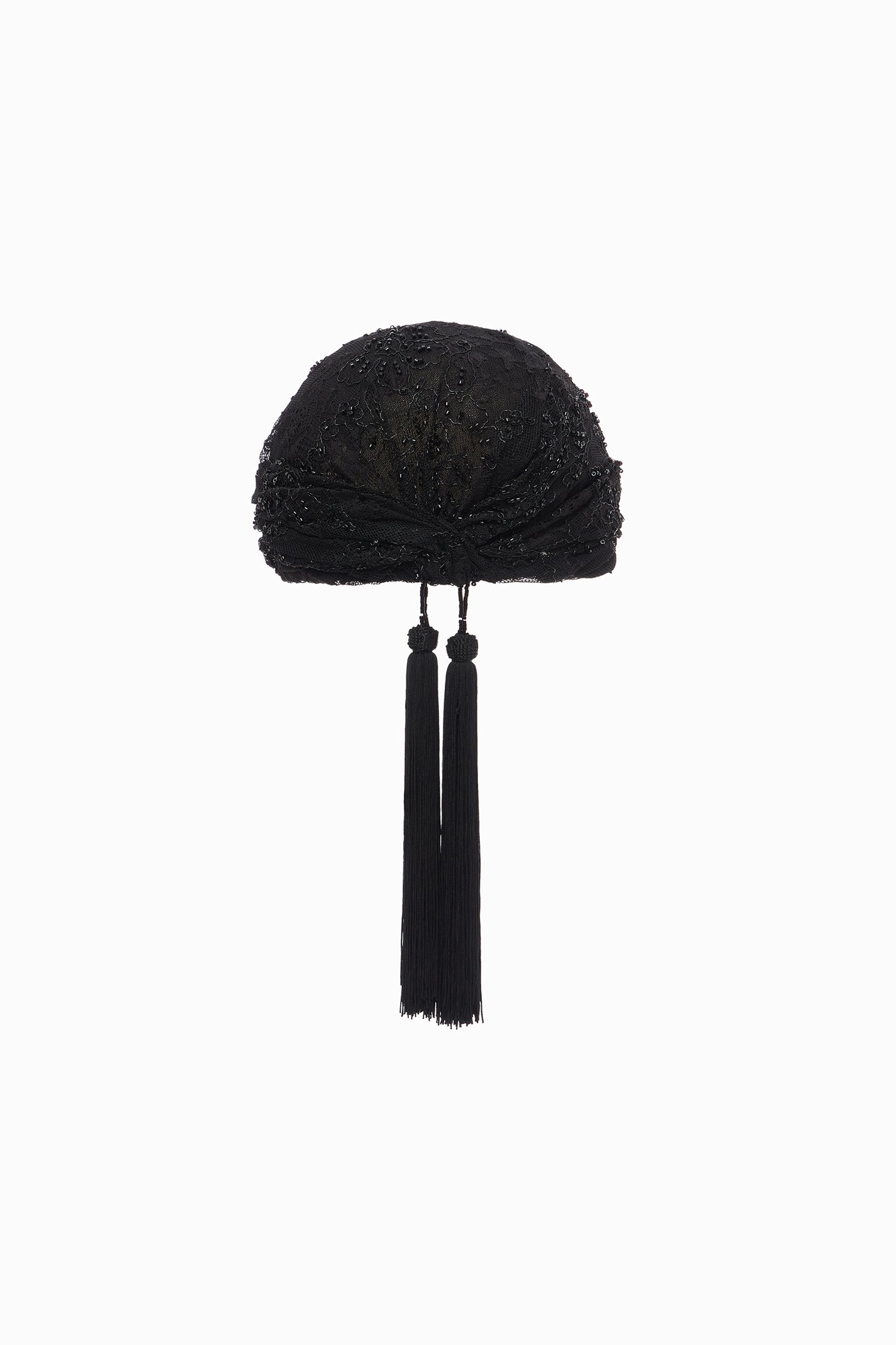 LACE HAT WITH TASSEL BLACK