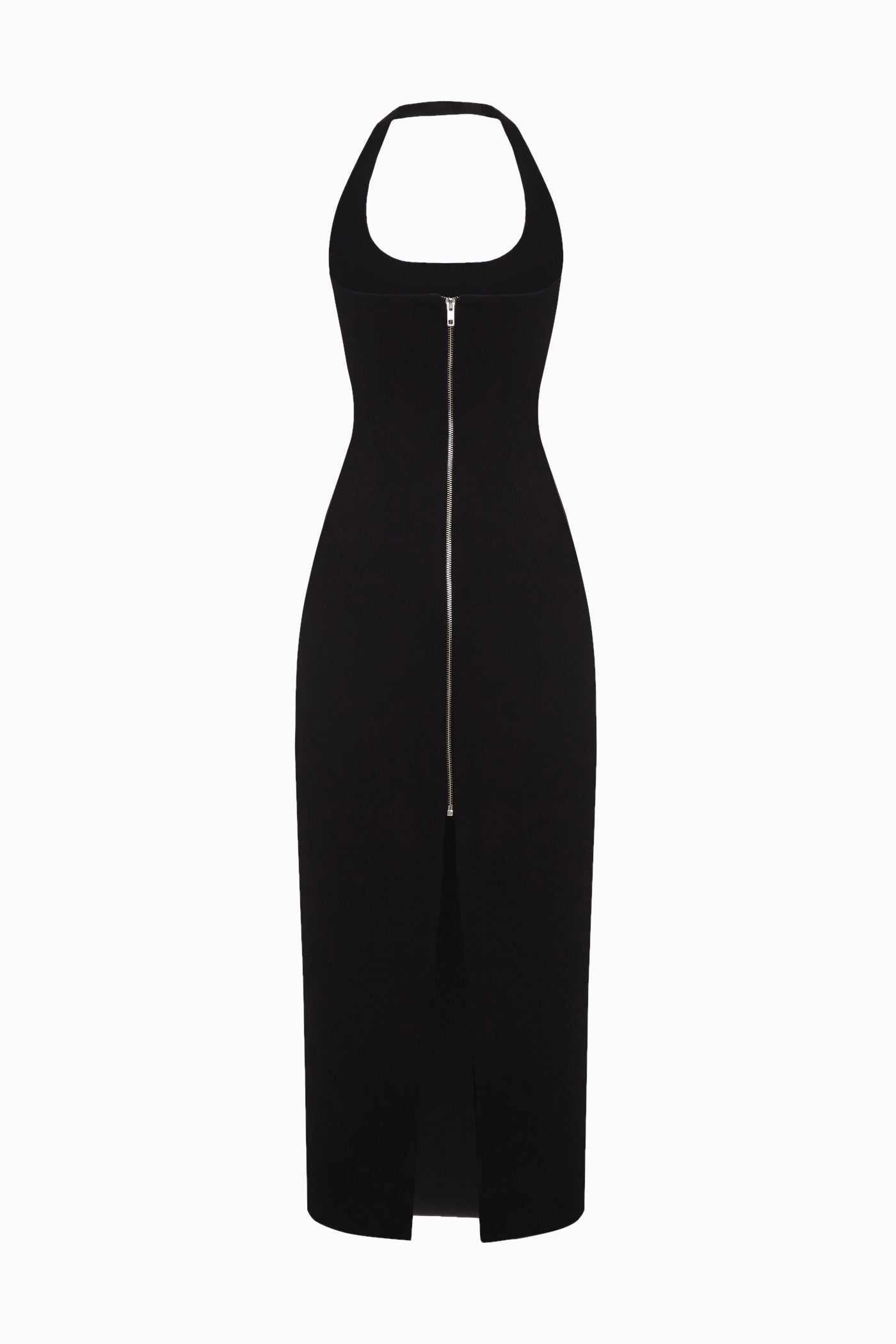HALTERNECK MATT SILK MIDI DRESS BLACK