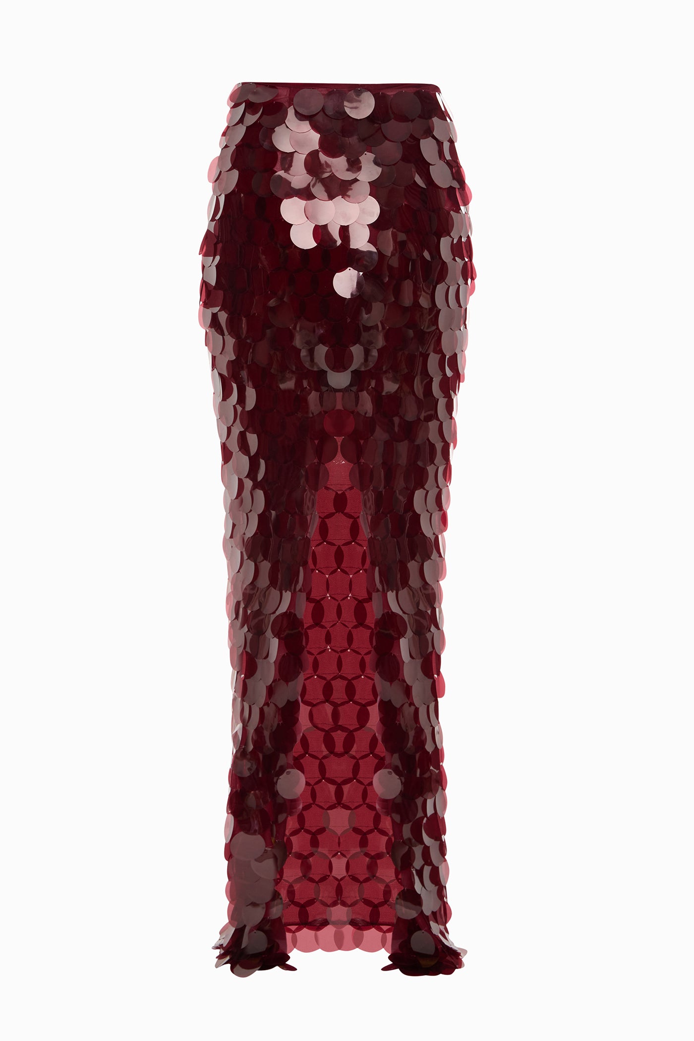 SEQUINED MAXI SKIRT BURGUNDY