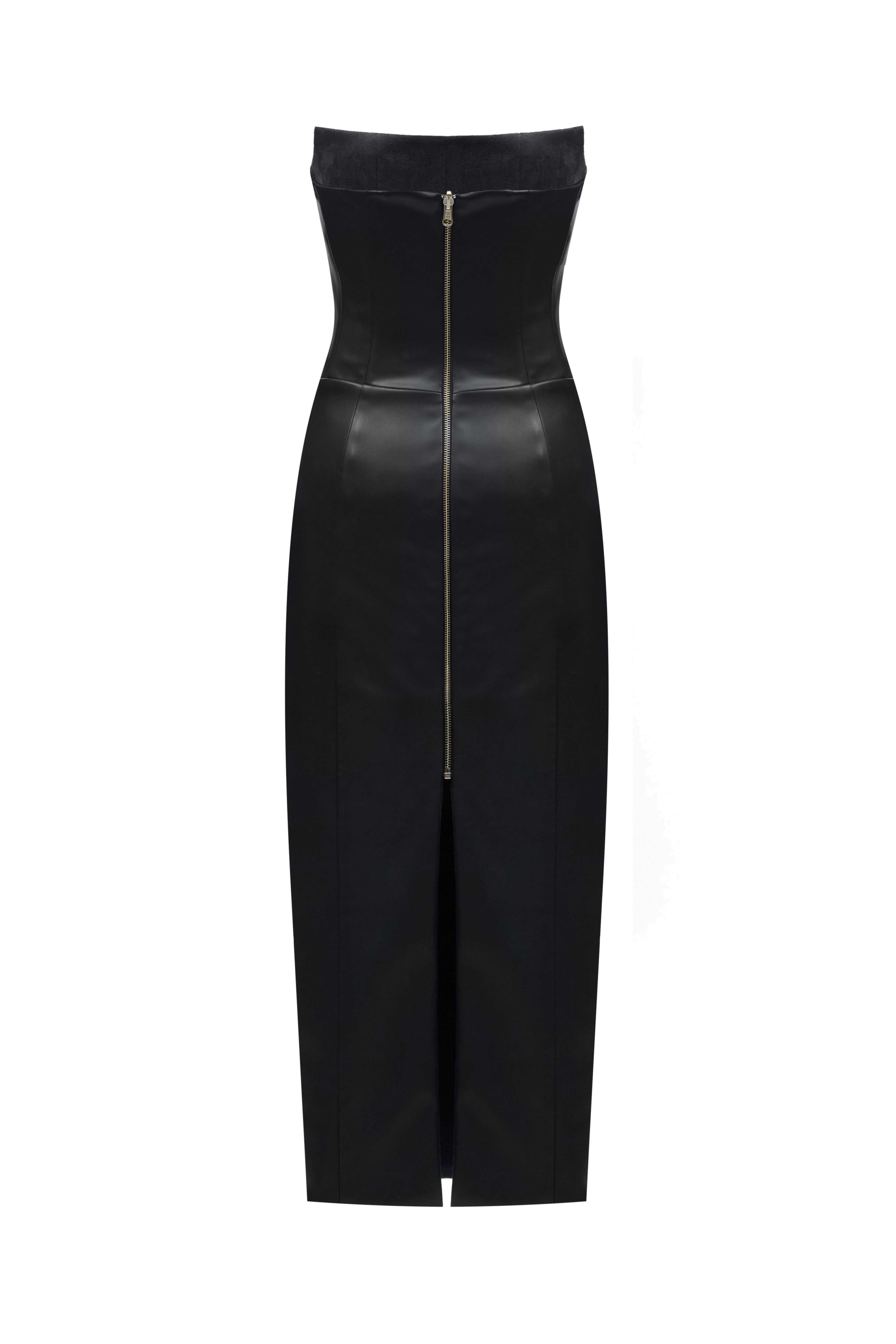 TWO SIDED LEATHER TIBI MIDI DRESS BLACK