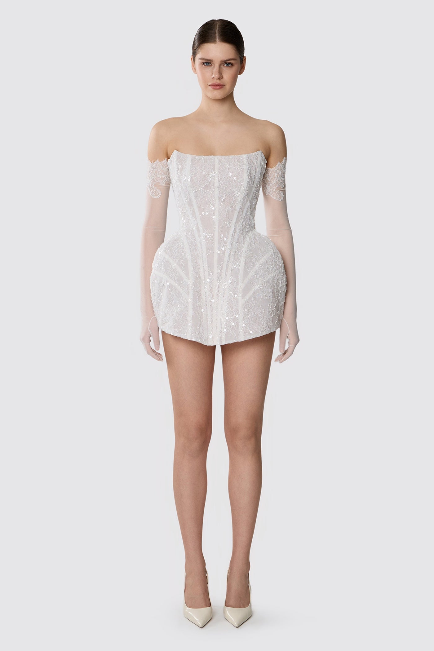 LACE LONG GLOVES WHITE