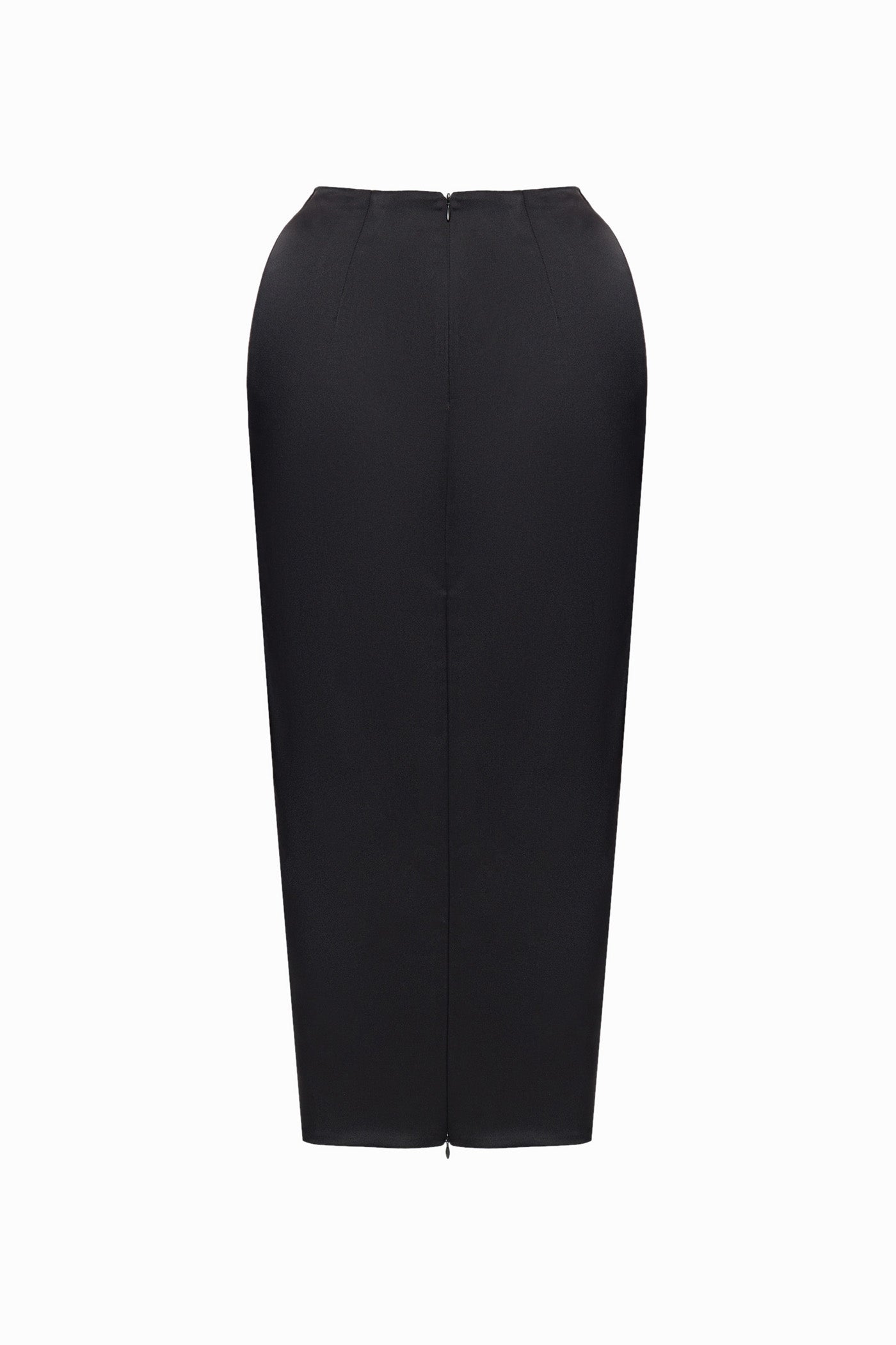 SOFT SATIN MIDI SKIRT WITH HOOKS BLACK