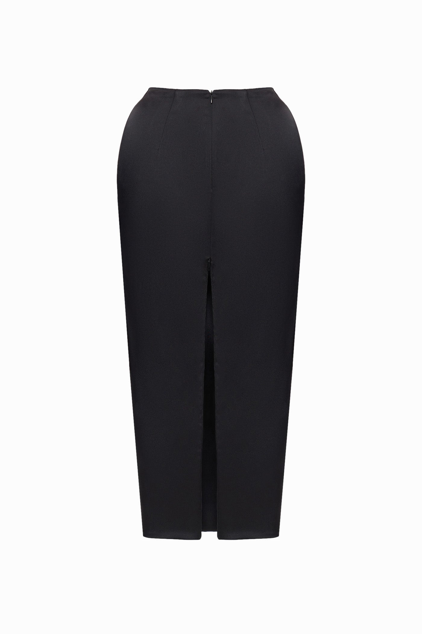 SOFT SATIN MIDI SKIRT WITH HOOKS BLACK