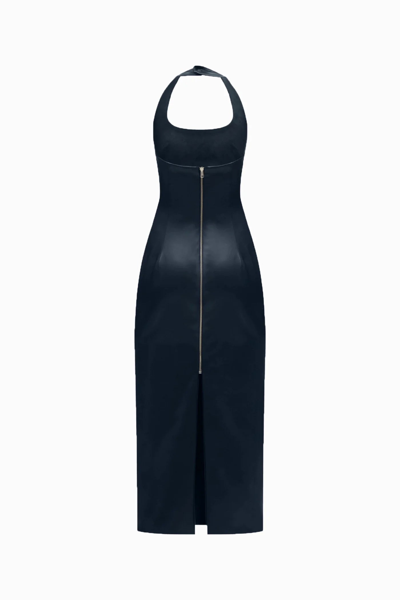 TWO SIDED HALTERNECK LEATHER DRESS NAVY-BLUE