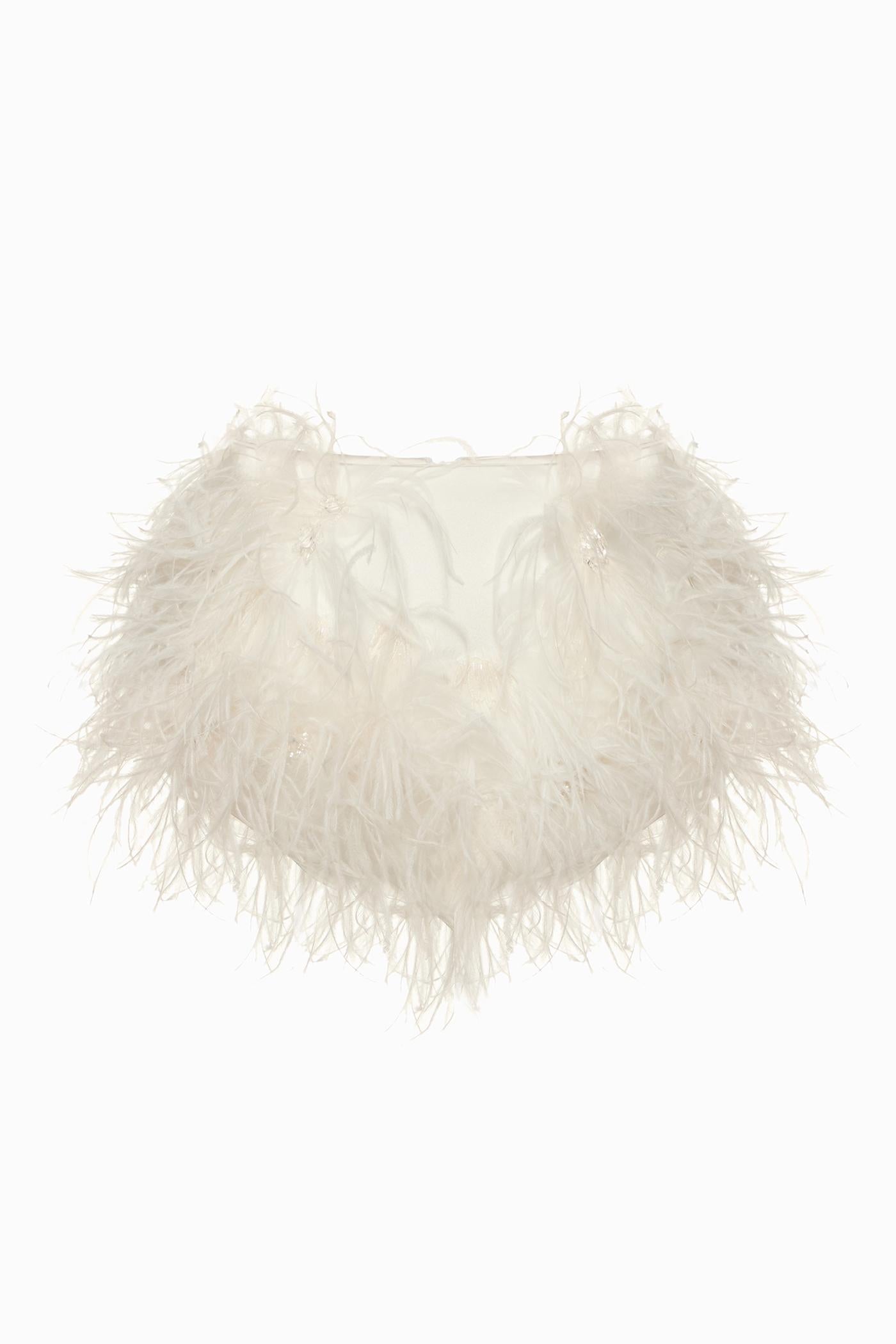 SATIN PANTS WITH FEATHERS WHITE