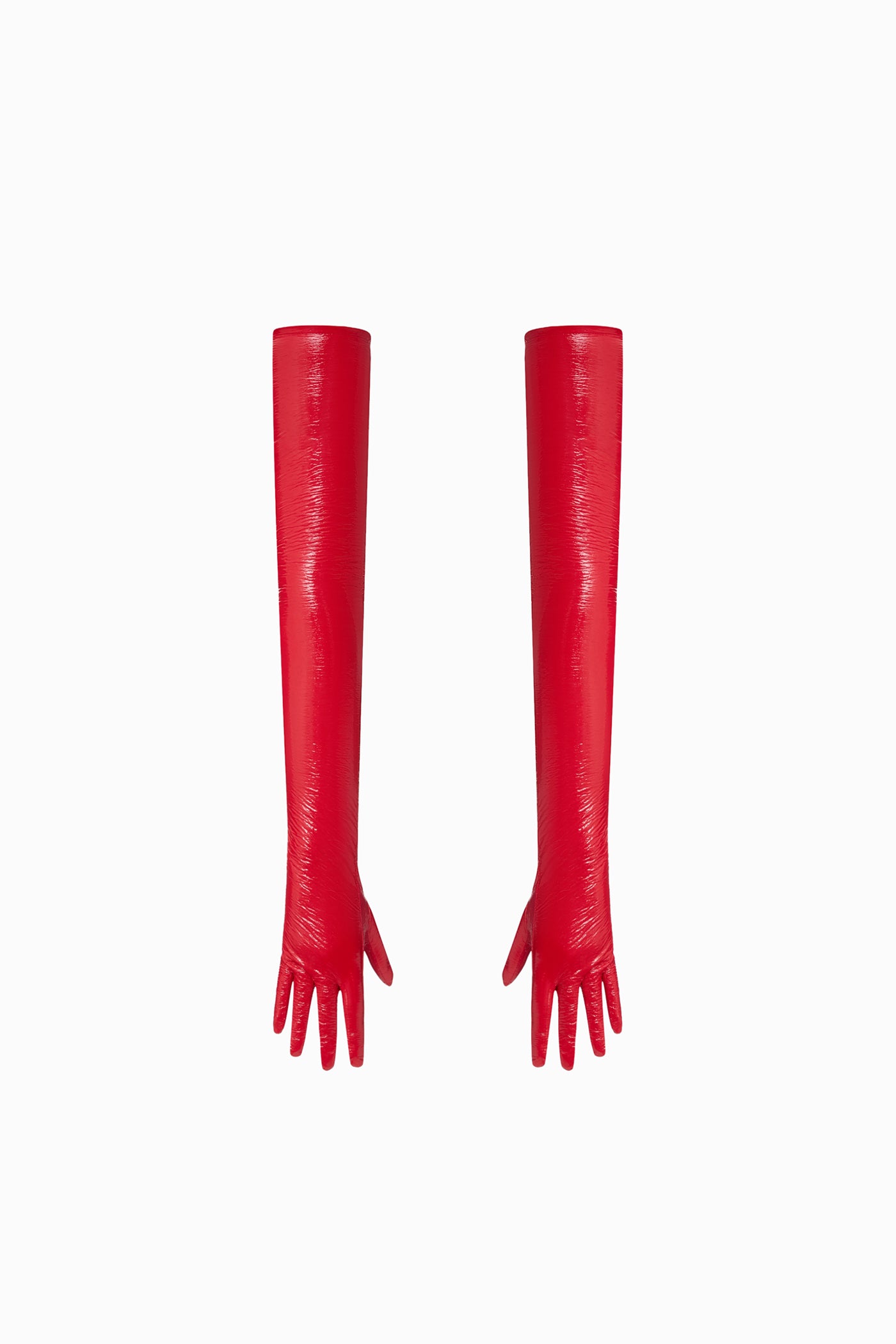 LONG LACQUERED GLOVES IN RED