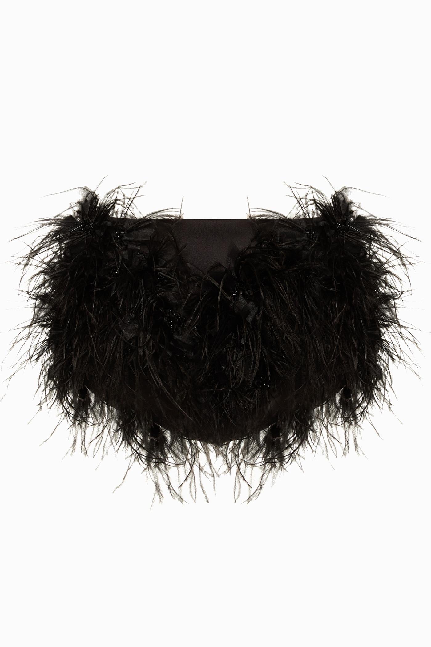 SATIN PANTS WITH FEATHERS BLACK