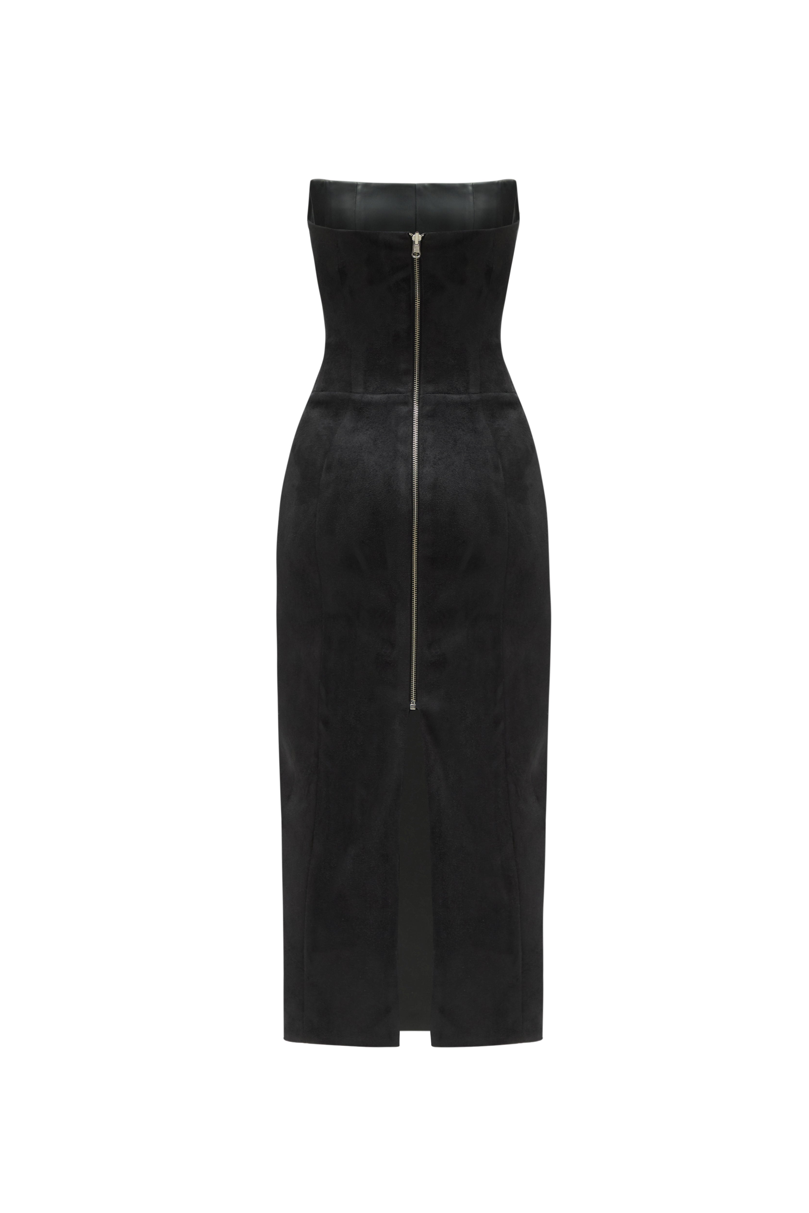 TWO SIDED LEATHER TIBI MIDI DRESS BLACK