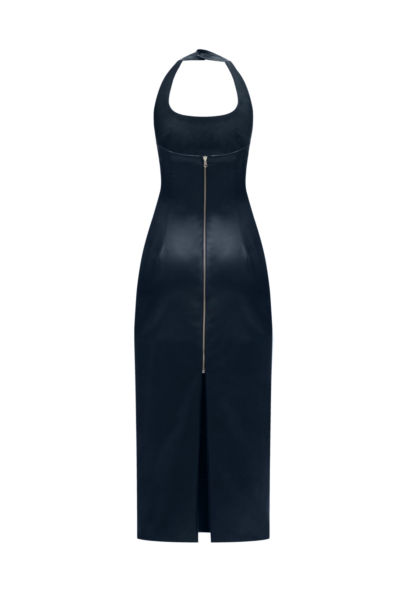 HALTERNECK TWO SIDED LEATHER DRESS NAVY-BLUE