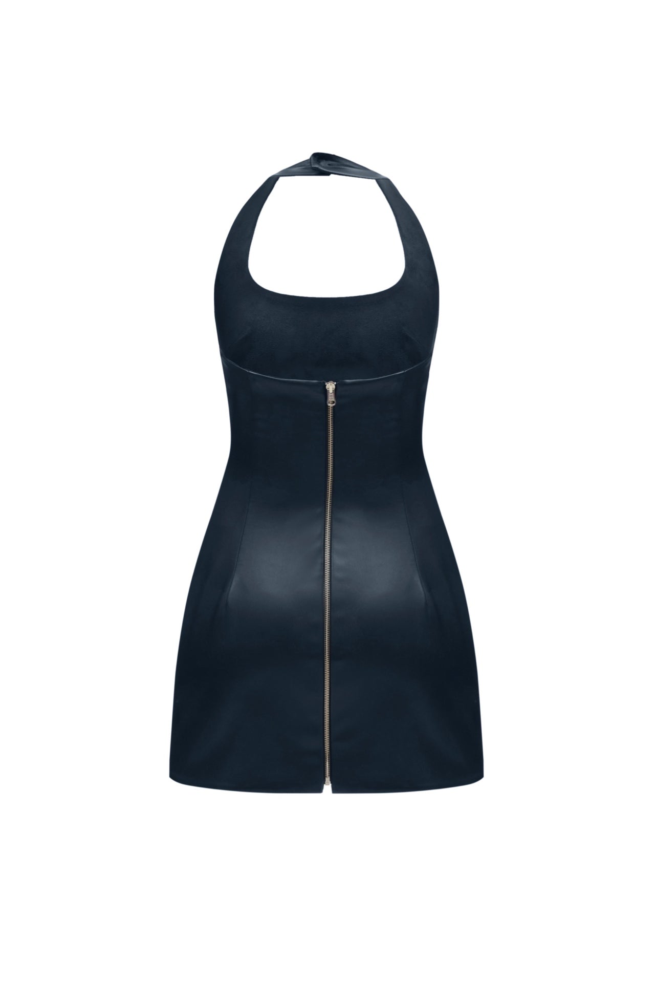 TWO SIDED HALTERNECK LEATHER MINI DRESS NAVY-BLUE