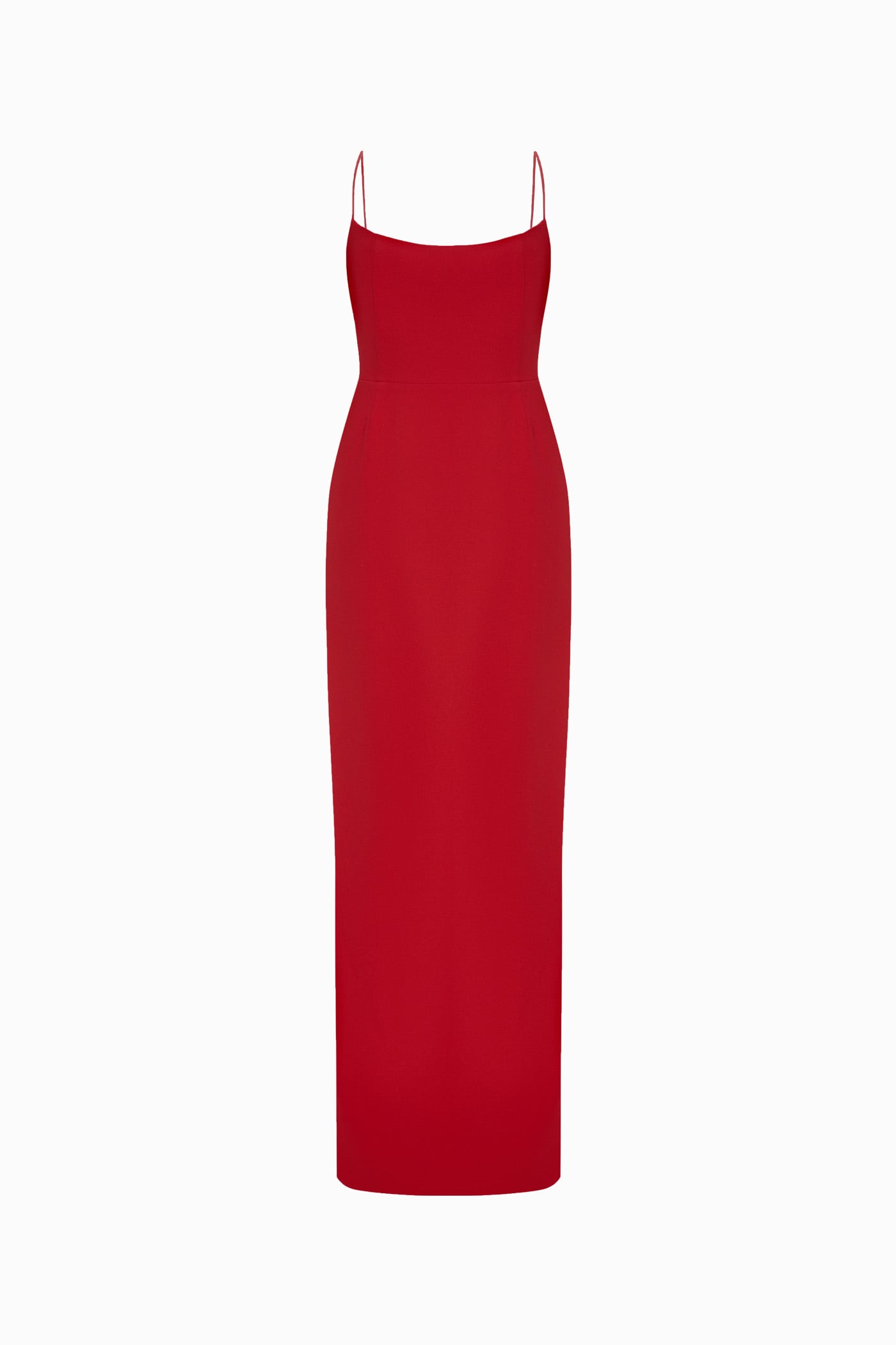 red spaghetti strap maxi dress Sunset Red Draped Satin V-Neck Gown with Spaghetti Straps Thati Amorim Collection Sunset Red / M