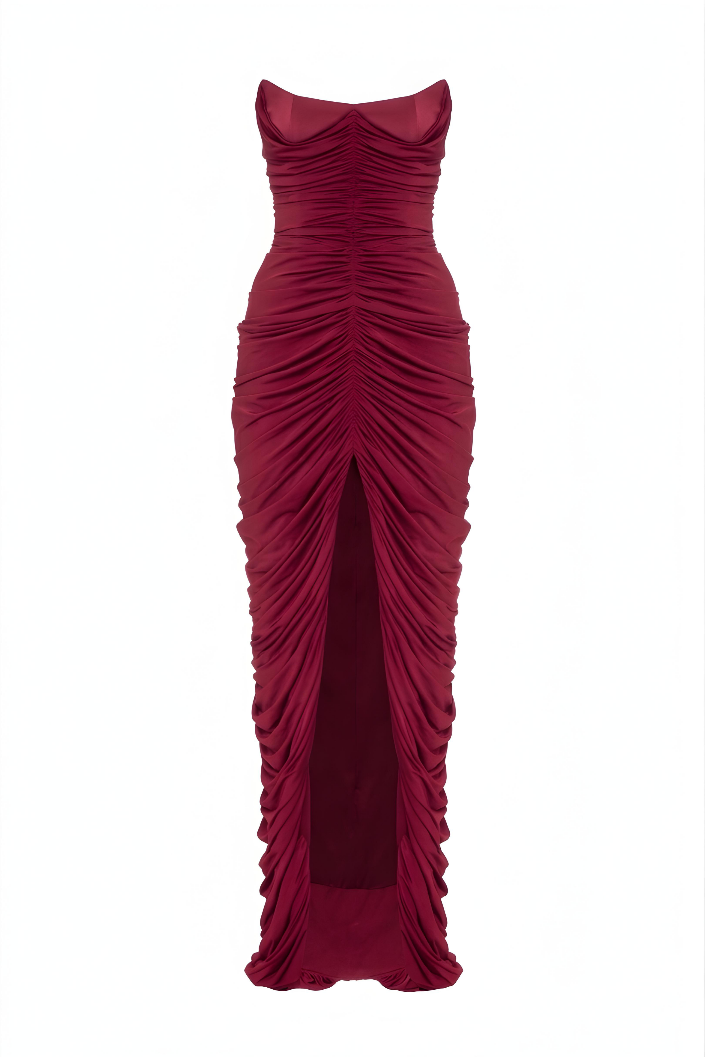 burgundy ruched maxi dress Stella Lace Backless Ruched Burgundy Maxi Dress