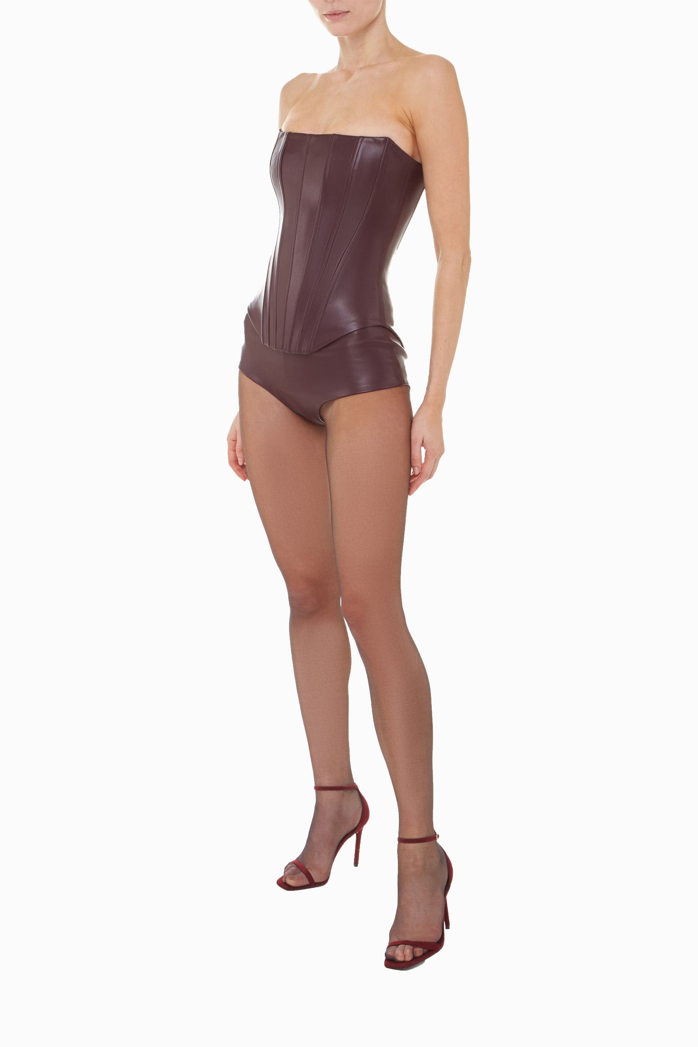 TWO-SIDED TIBI LEATHER CORSET BURGUNDY