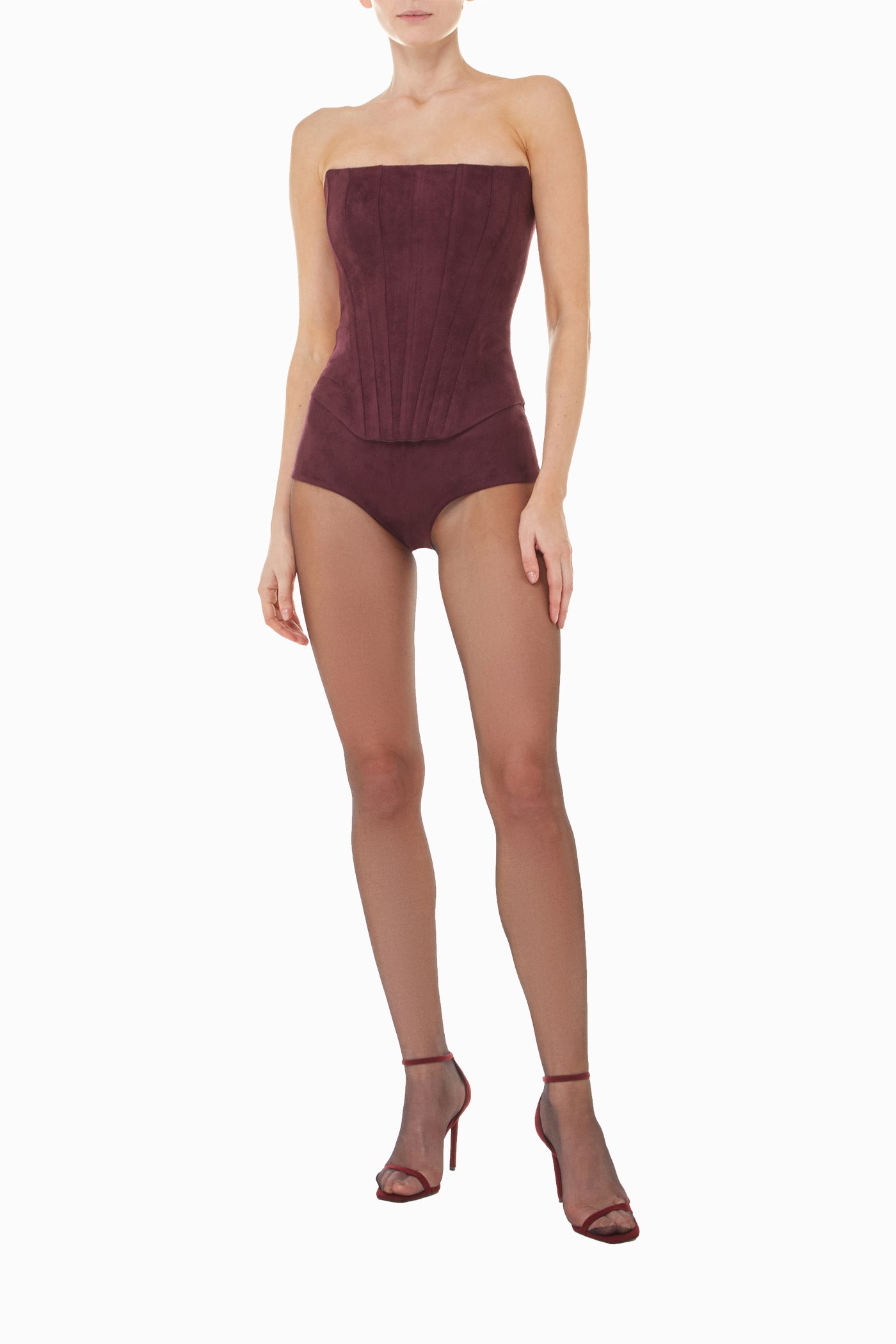 TWO-SIDED TIBI LEATHER CORSET BURGUNDY