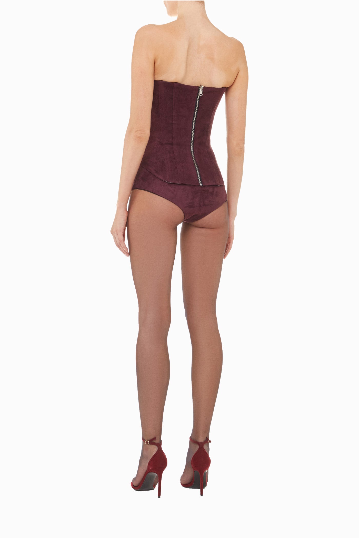 TWO-SIDED TIBI LEATHER CORSET BURGUNDY