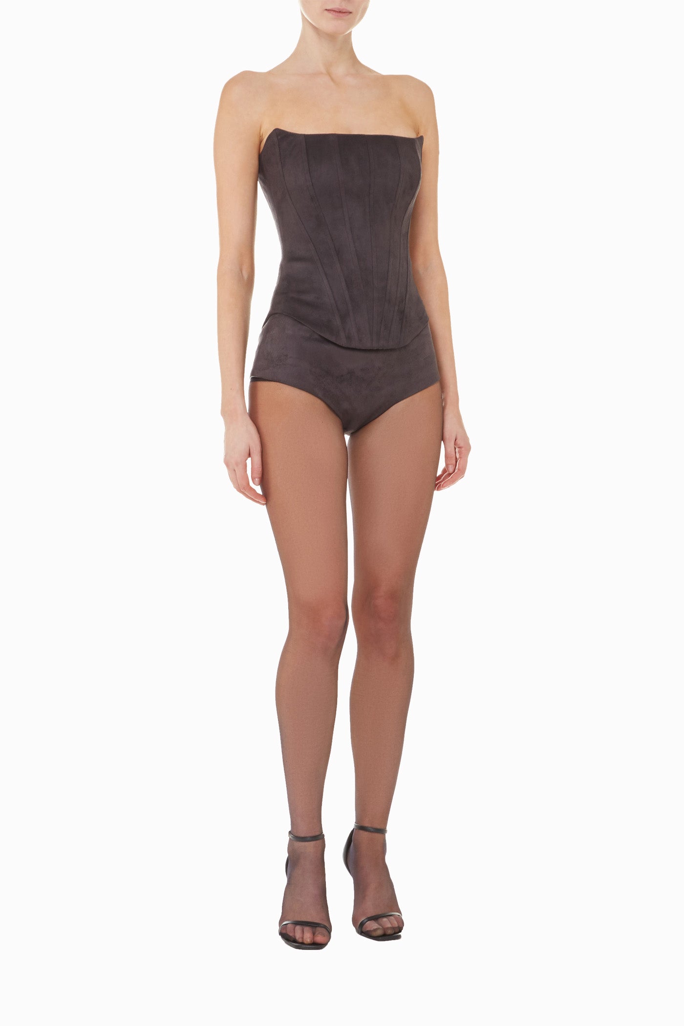 TWO-SIDED TIBI LEATHER CORSET DEEP BROWN