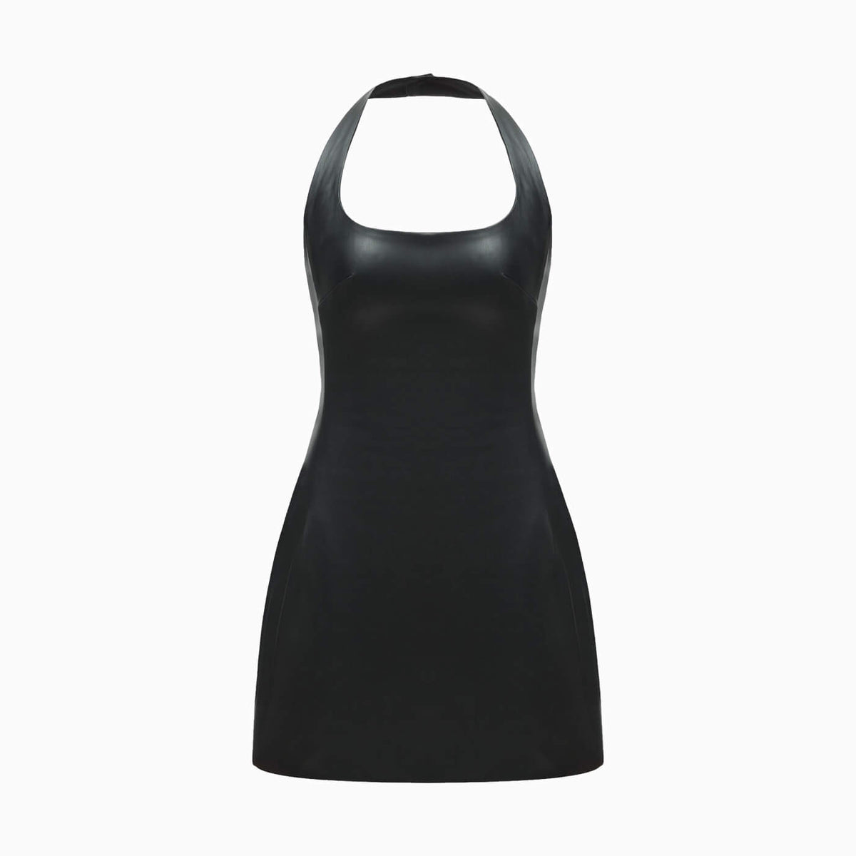 TWO SIDED HALTERNECK LEATHER MINI DRESS Black L TWO SIDED HALTERNECK LEATHER MINI DRESS Black L