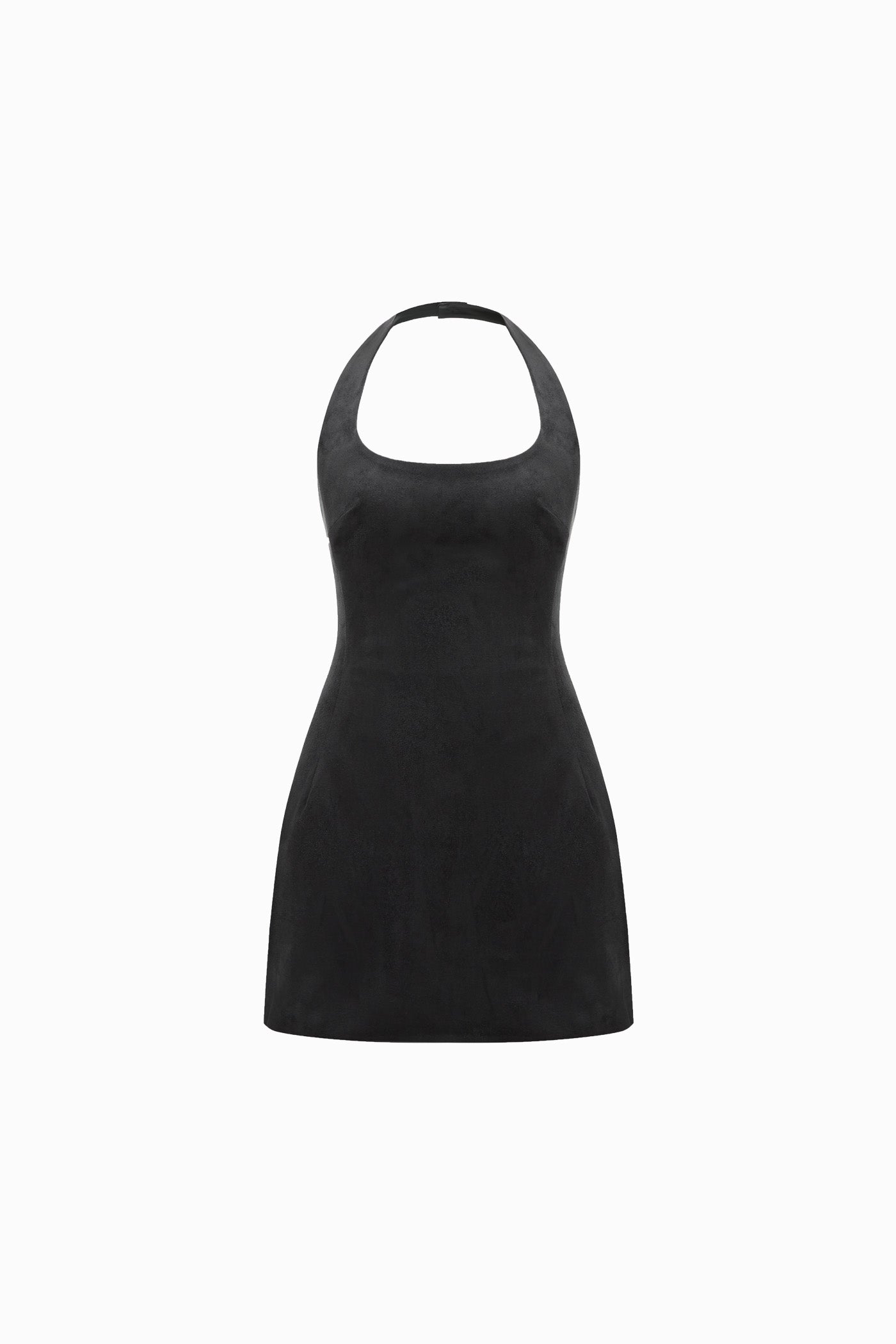 TWO SIDED HALTERNECK LEATHER MINI DRESS BLACK