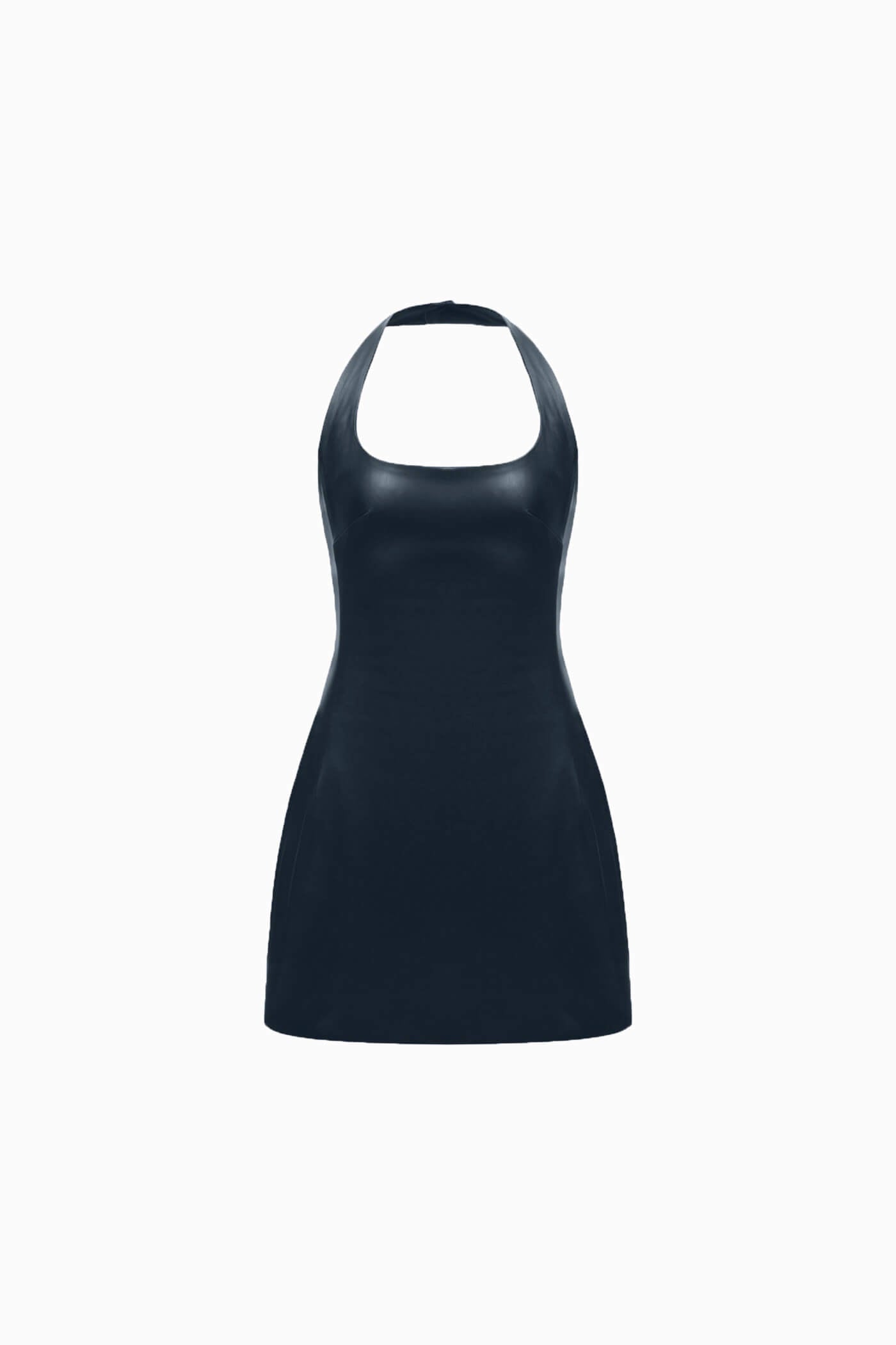 TWO SIDED HALTERNECK LEATHER MINI DRESS NAVY-BLUE