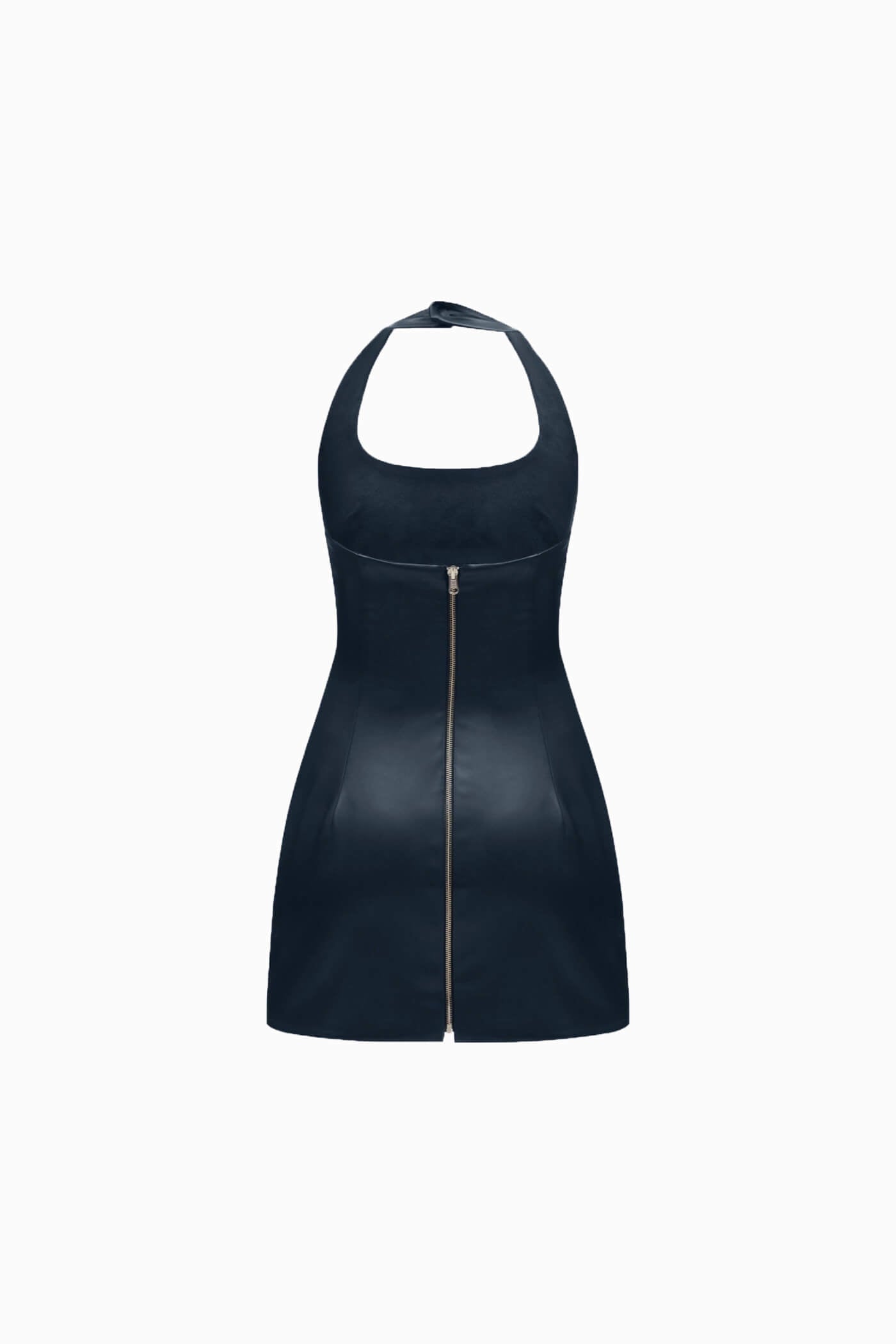 TWO SIDED HALTERNECK LEATHER MINI DRESS NAVY-BLUE