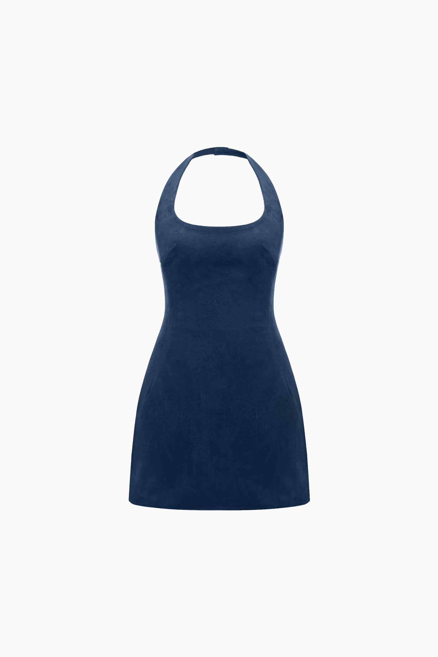 TWO SIDED HALTERNECK LEATHER MINI DRESS NAVY-BLUE