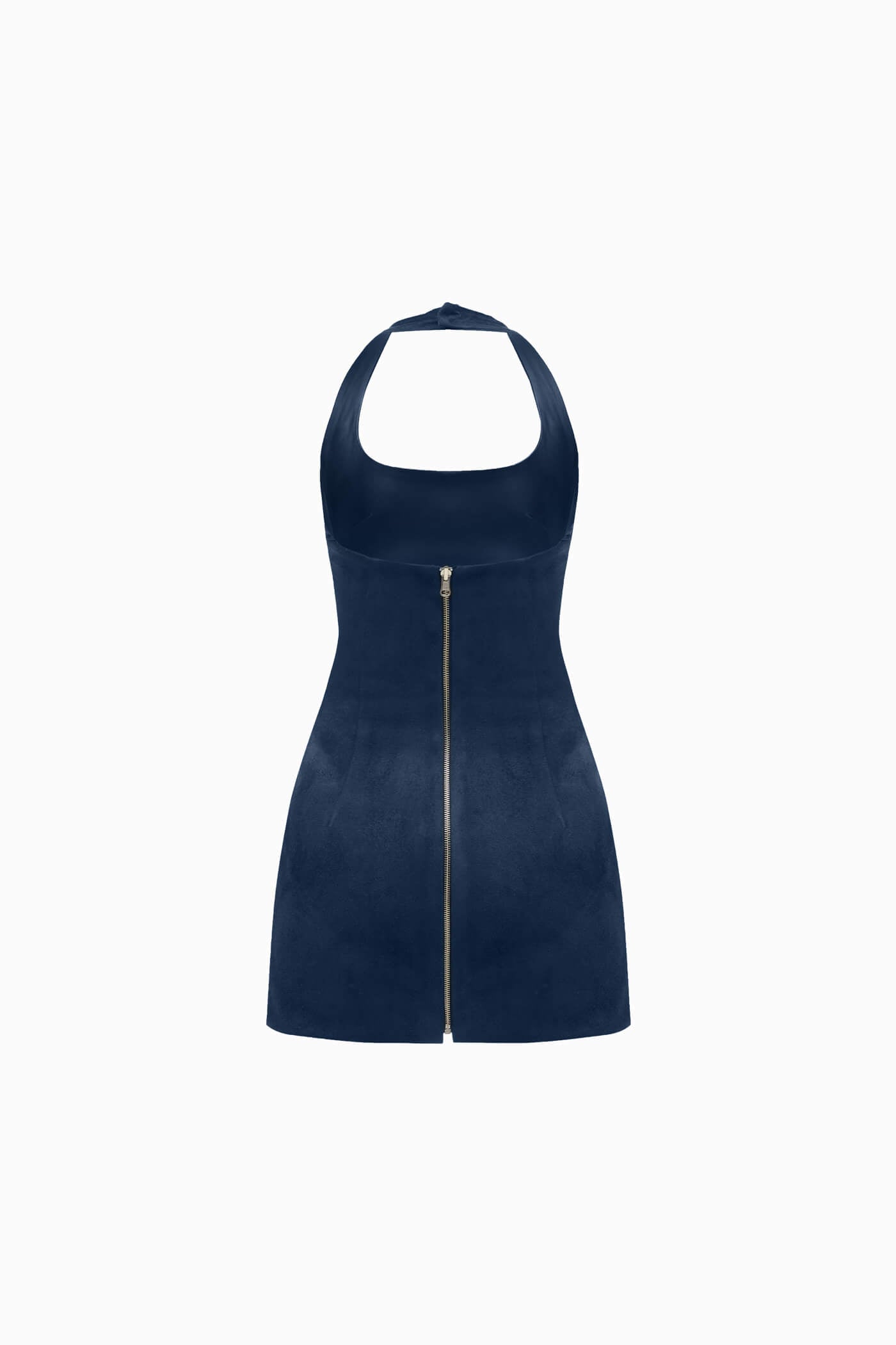 TWO SIDED HALTERNECK LEATHER MINI DRESS NAVY-BLUE