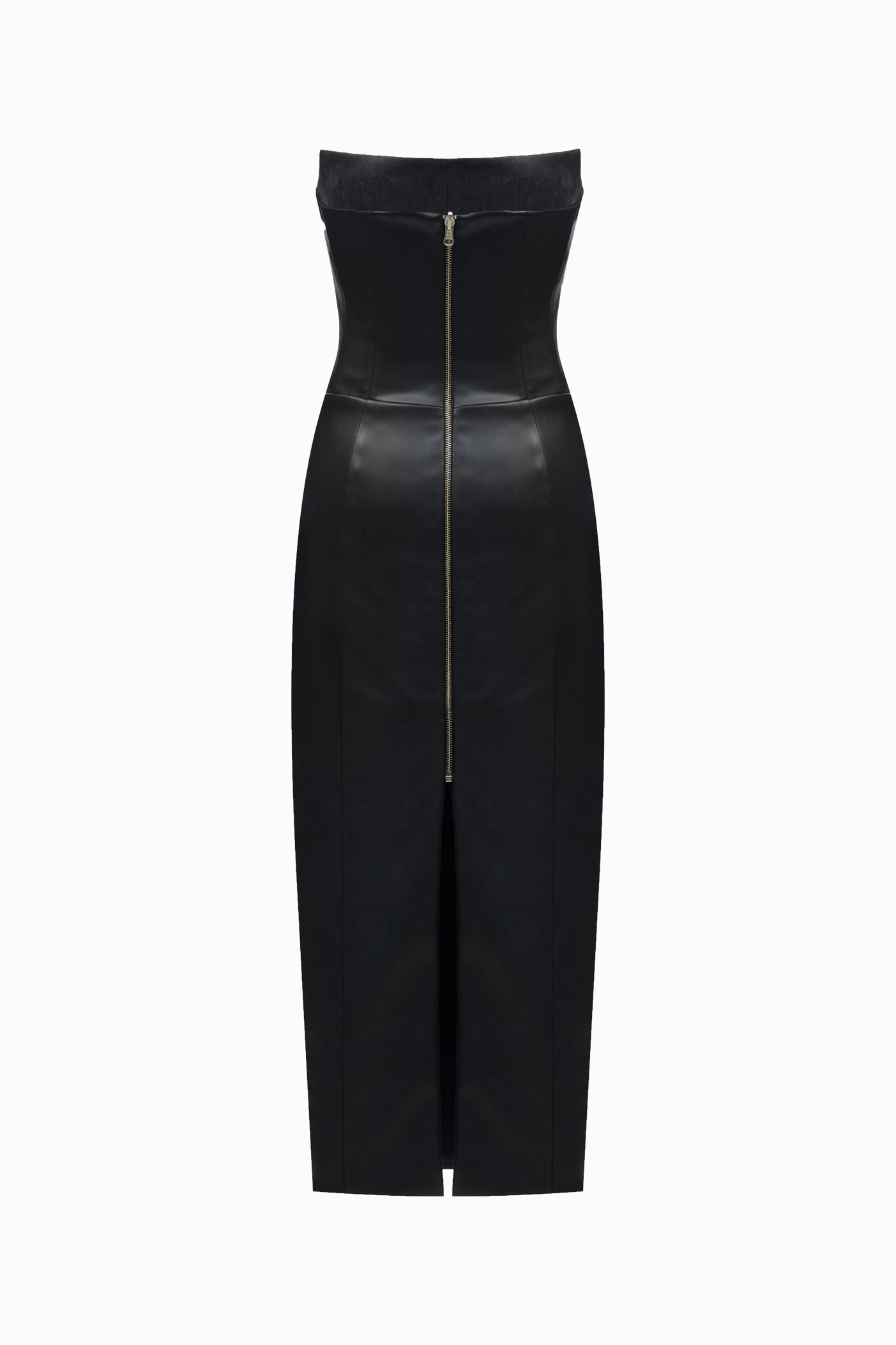 TWO SIDED LEATHER TIBI MIDI DRESS BLACK