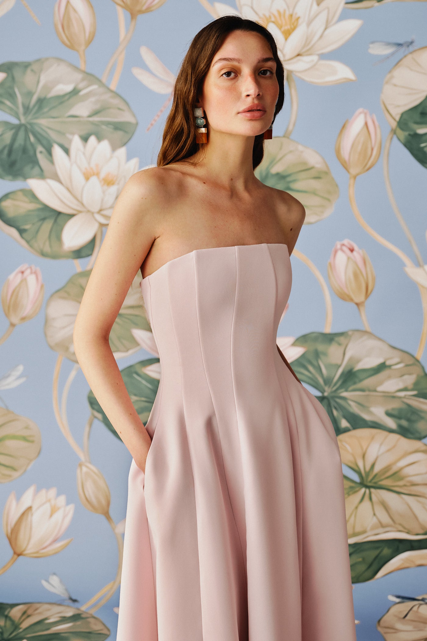 CORSET MIDI DRESS WITH POCKETS PINK
