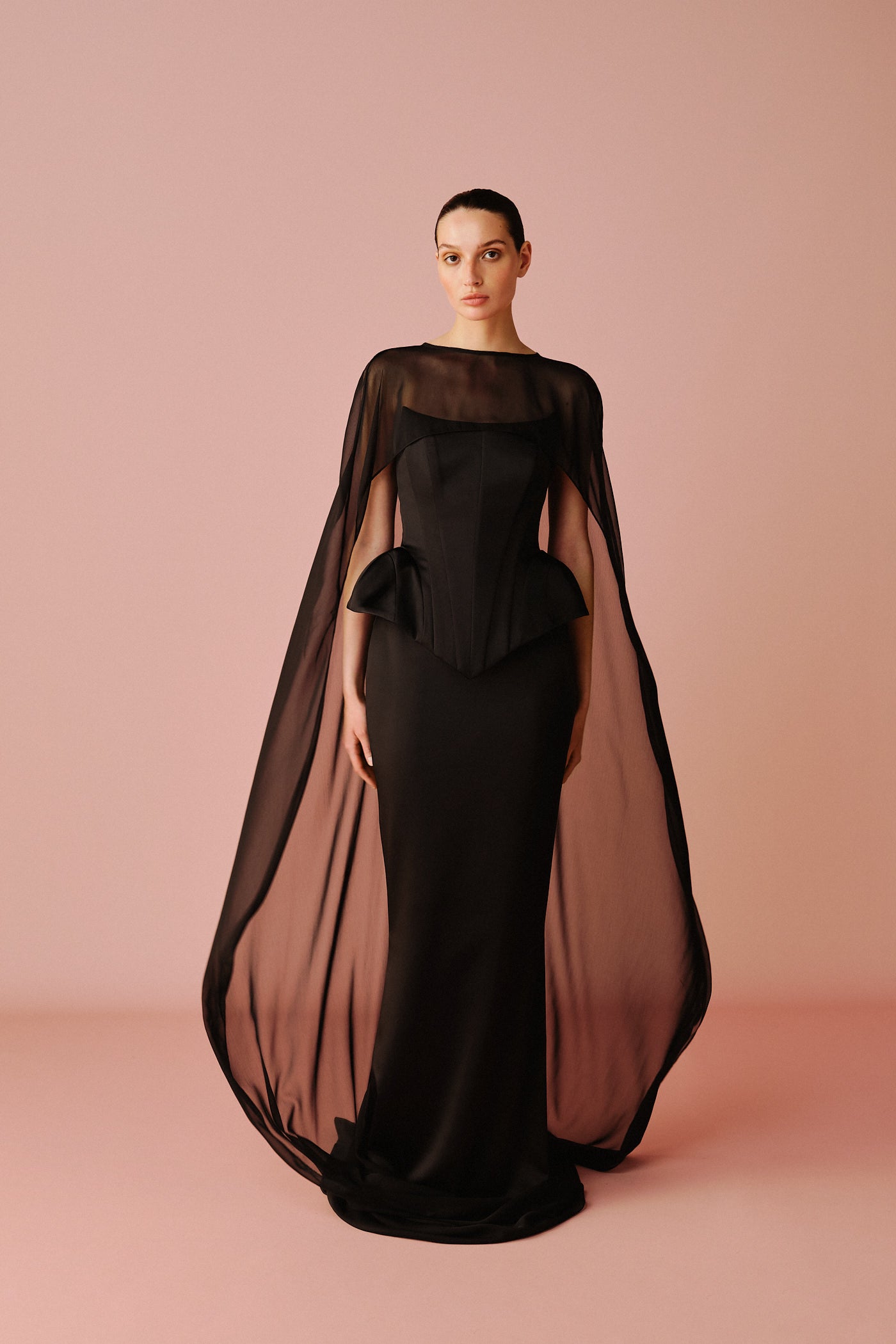 CHIFFON LONG CAPE BLACK