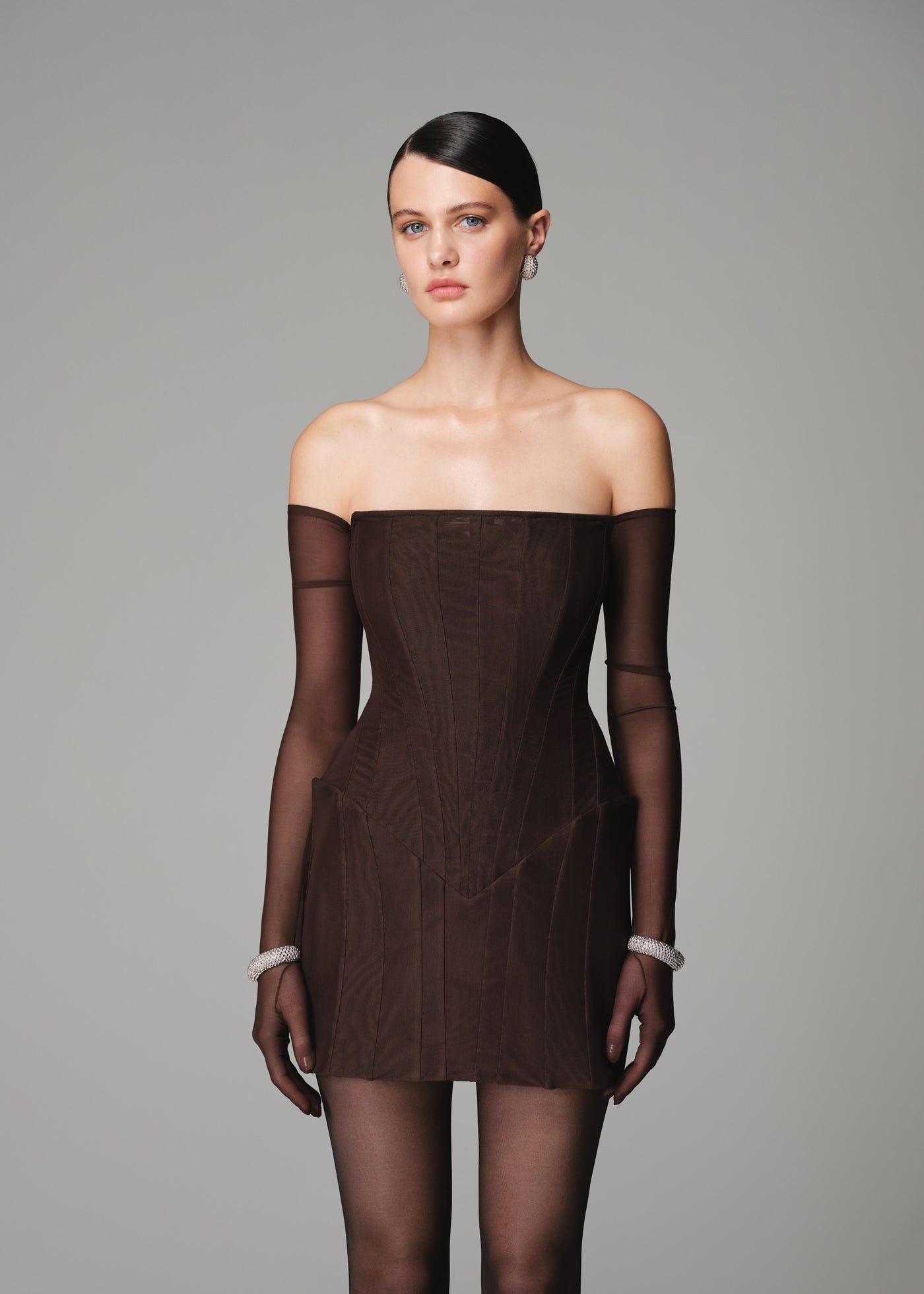 LONG MESH GLOVES BROWN