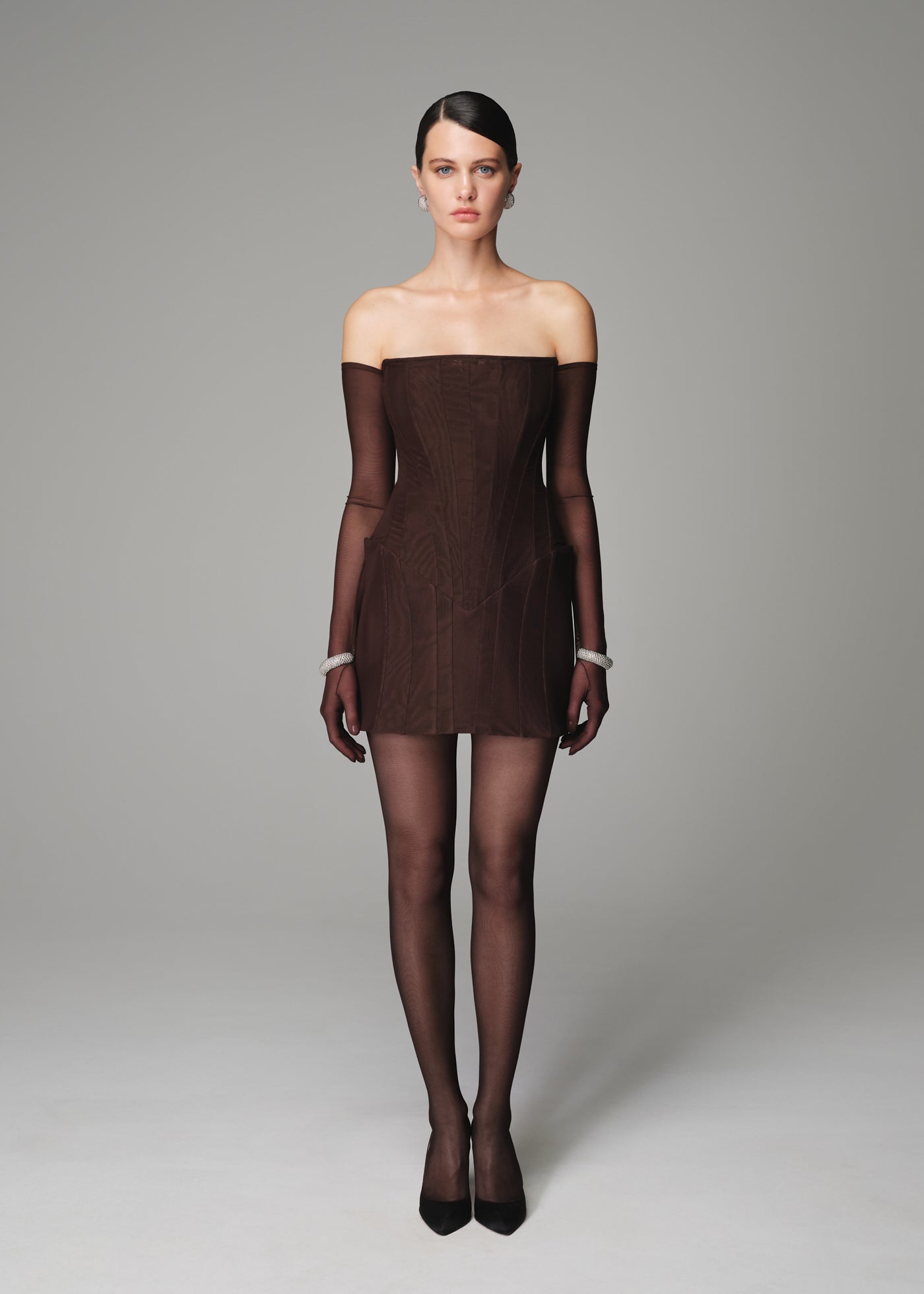 CAMILLE MESH DRESS BROWN