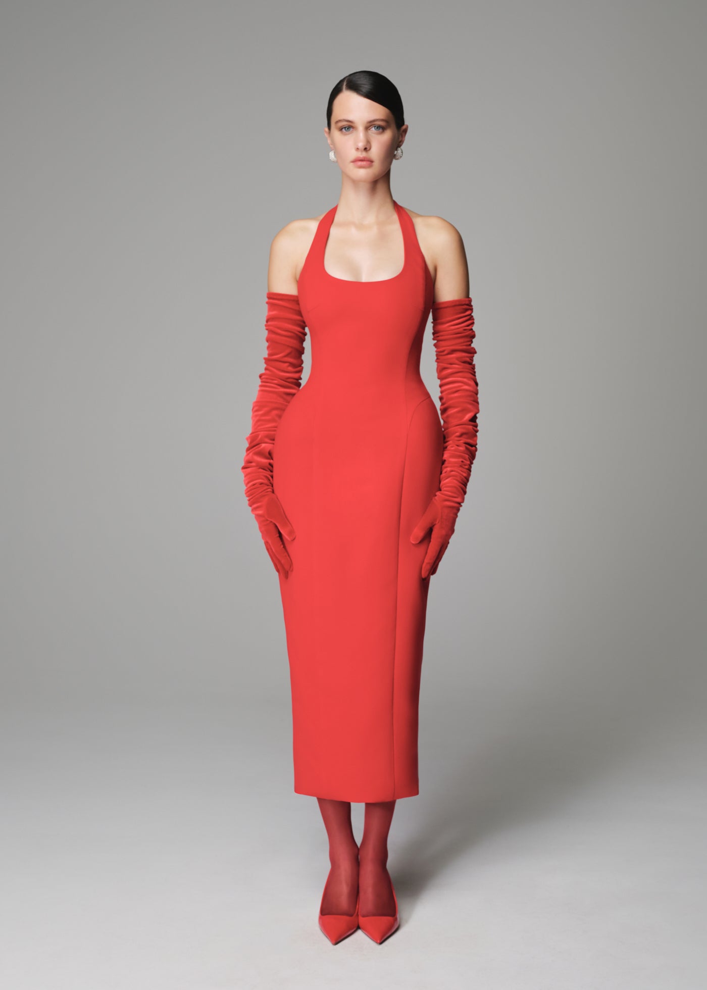 KAIA MATT SILK DRESS RED