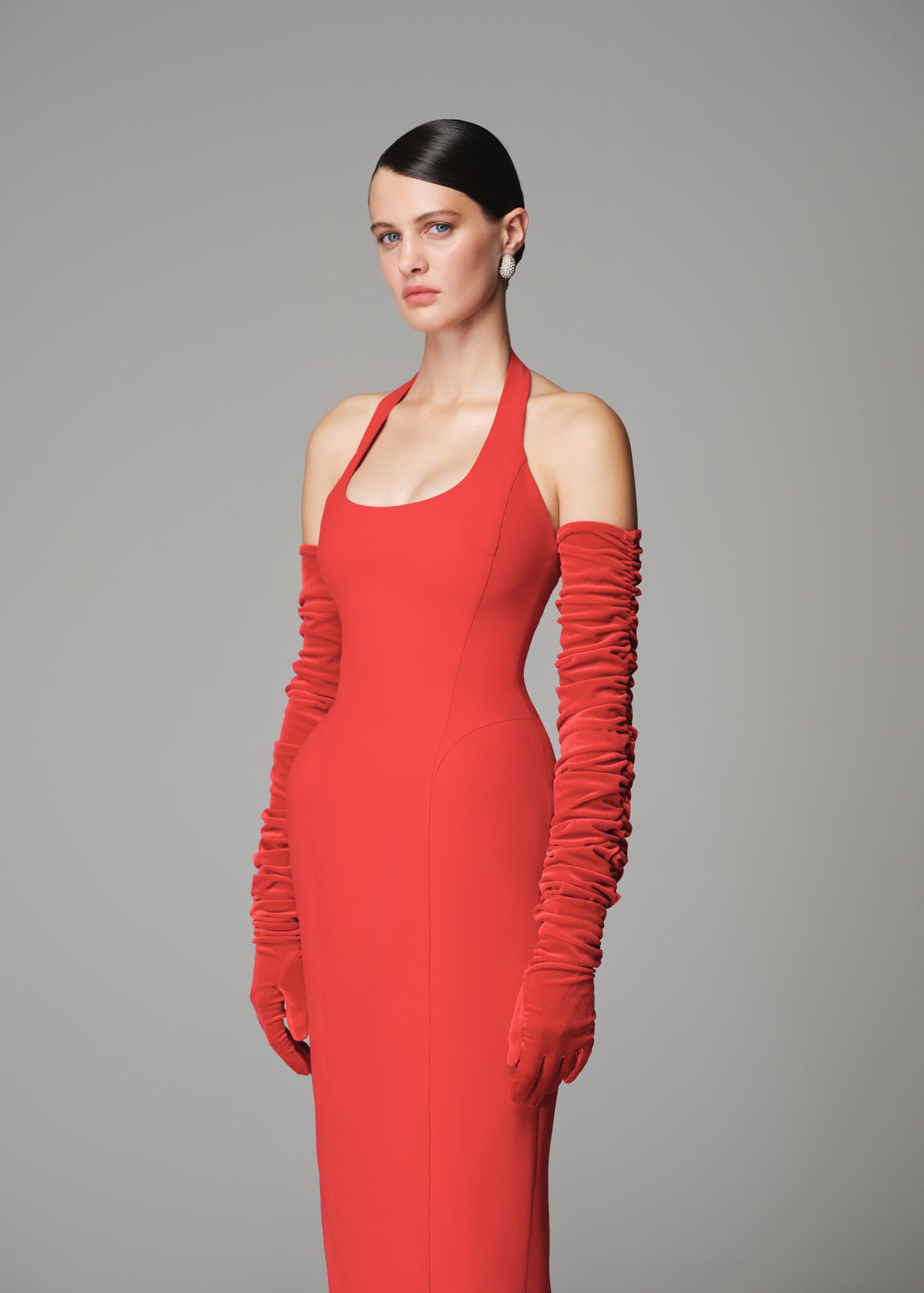KAIA MATT SILK DRESS RED