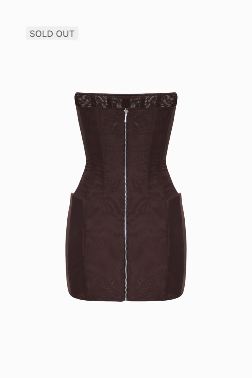 CAMILLE MESH DRESS BROWN