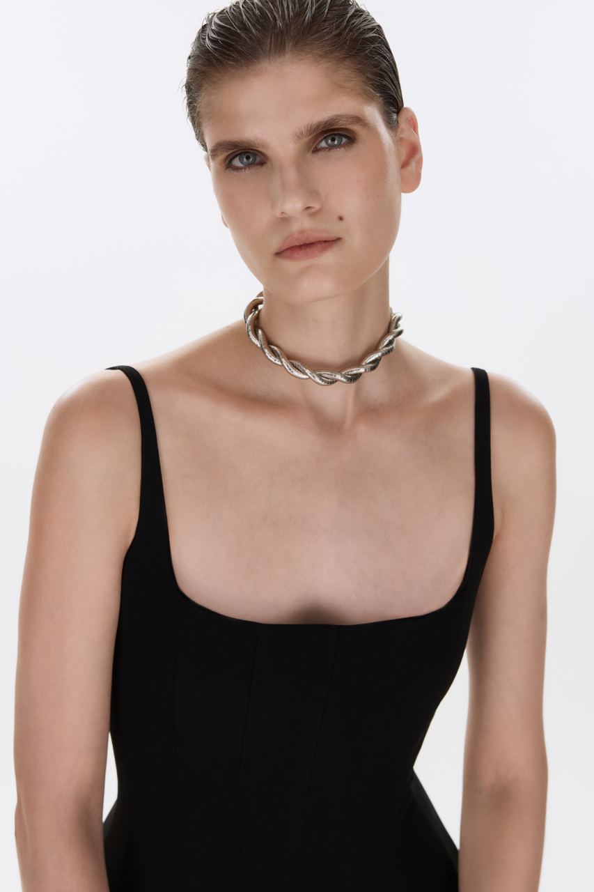 MIDI DRESS WITH STRAPS BLACK