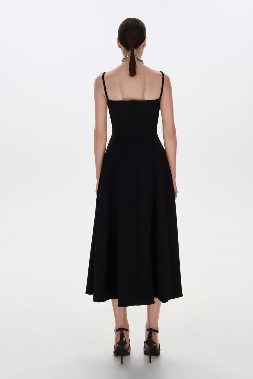 MIDI DRESS WITH STRAPS BLACK