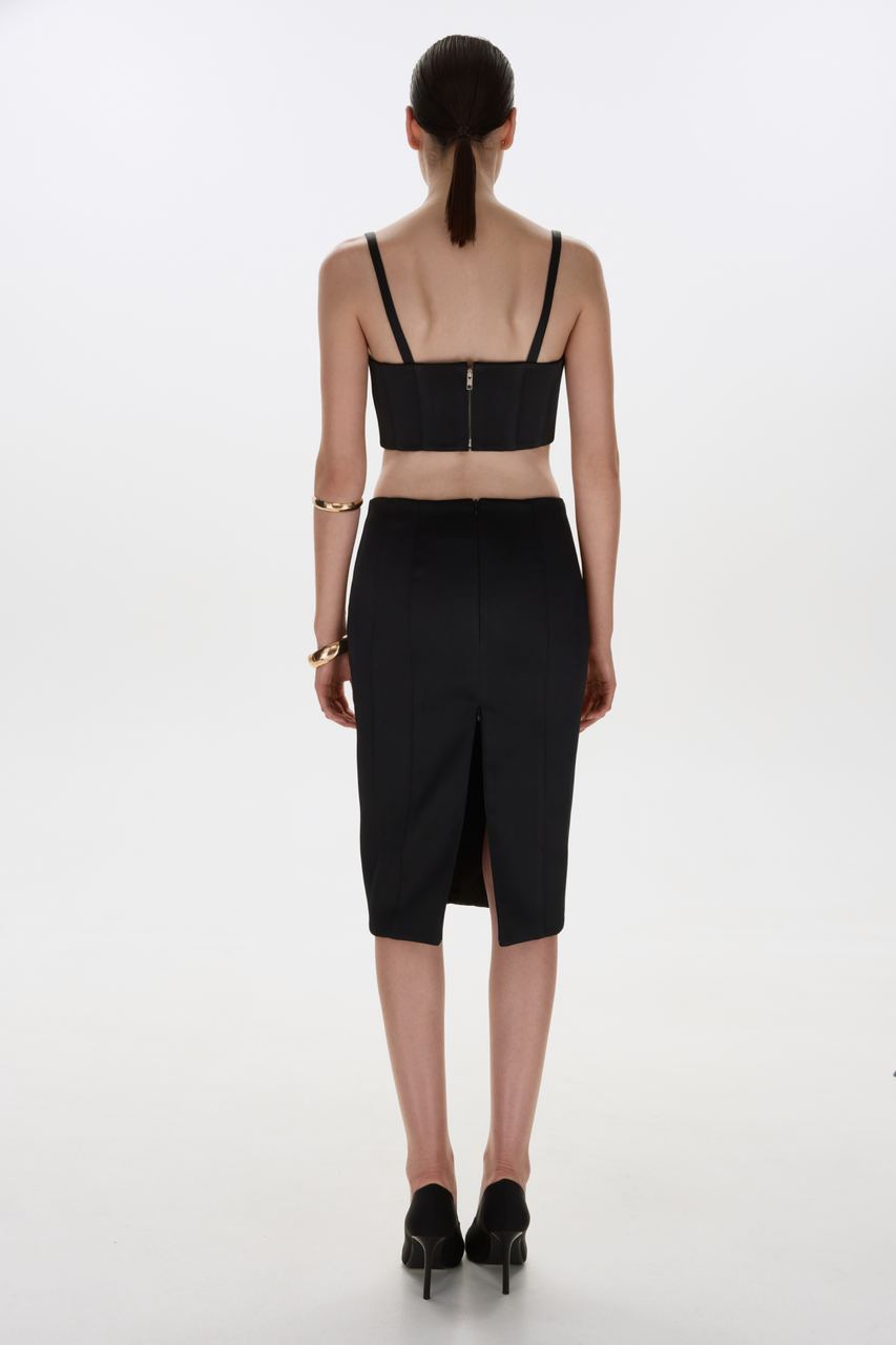 SOFT SATIN MIDI SKIRT BLACK