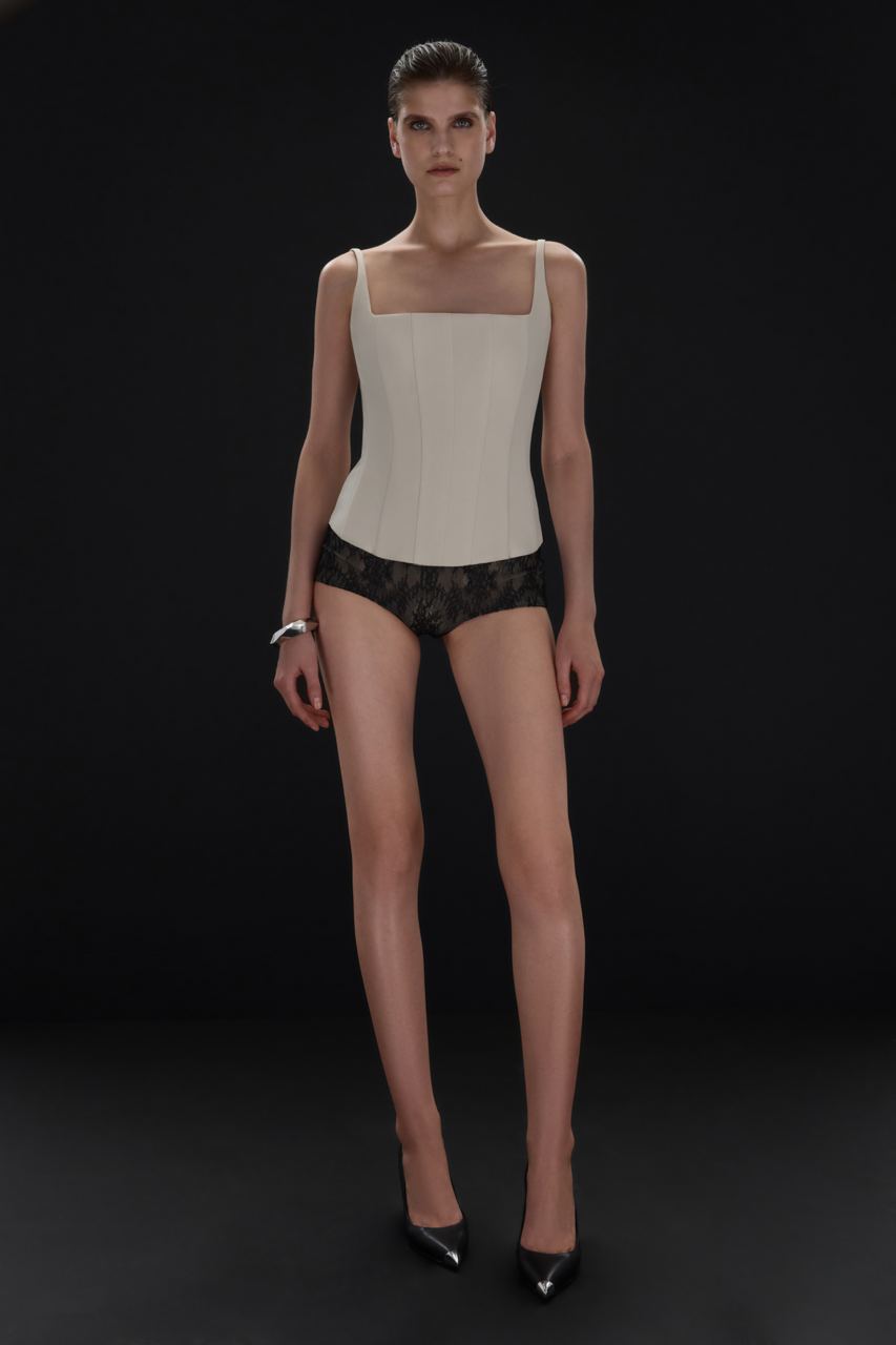 MATT SILK CORSET TOP WITH STRAPS BEIGE