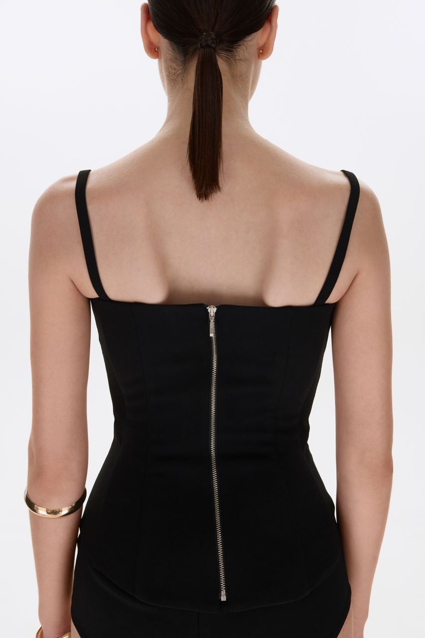 MATT SILK CORSET TOP WITH STRAPS BLACK