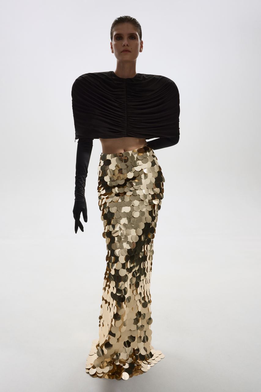 SEQUINED MAXI SKIRT GOLD