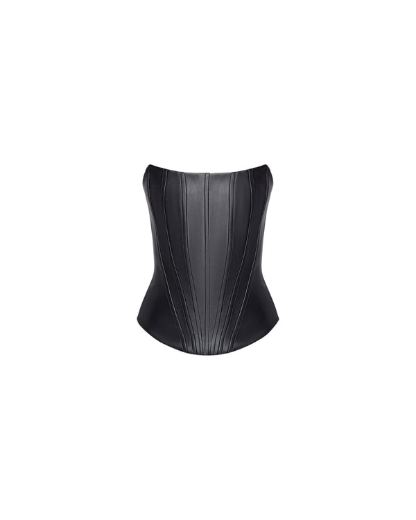 LEATHER TWO-SIDED CORSET TOP BLACK