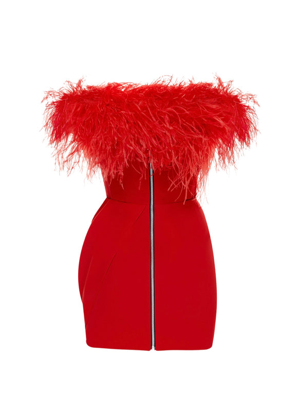 FEATHERS FOR ANASTASIA DRESS RED